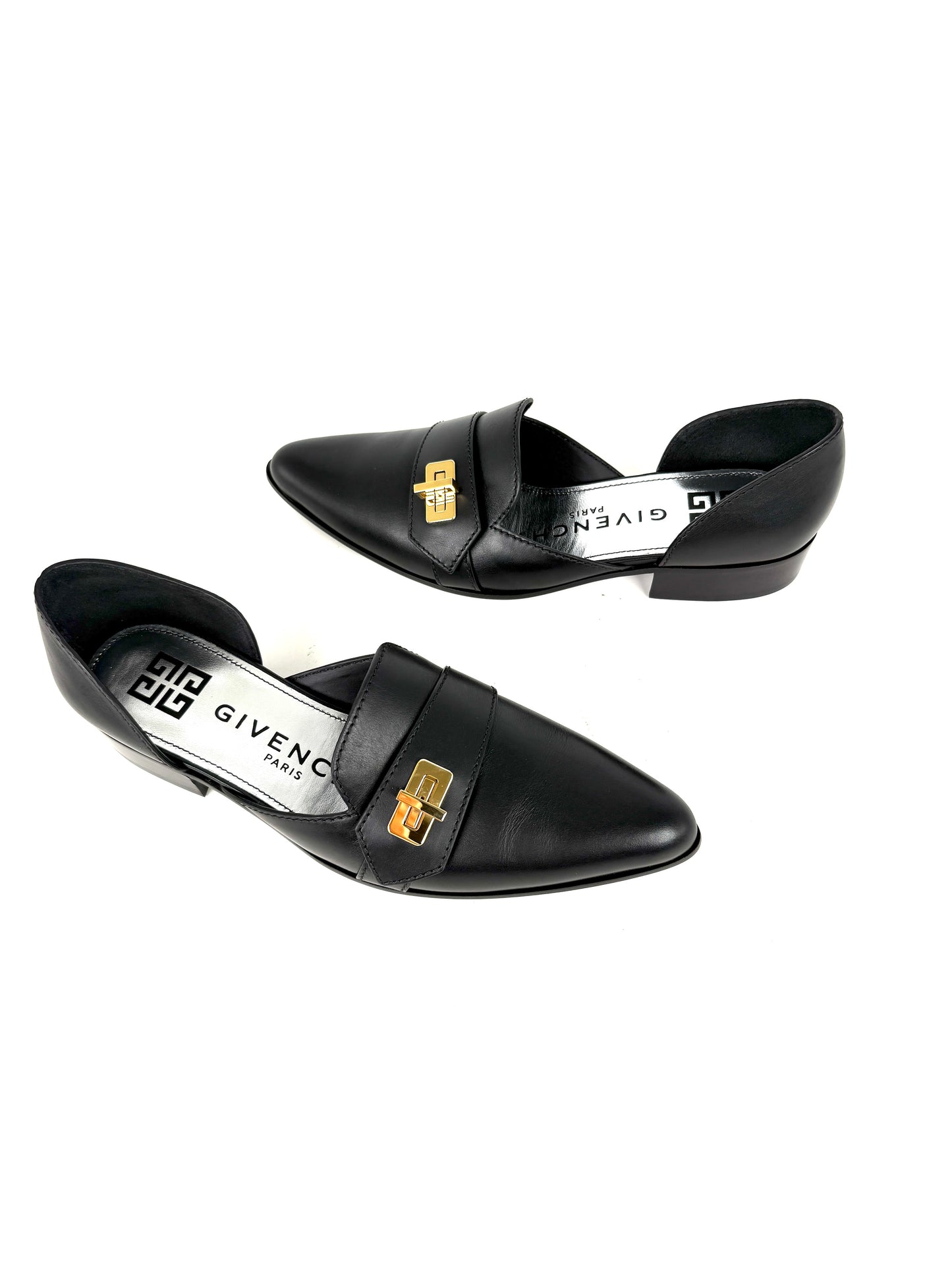 New Givenchy Black Eden D’Orsay Loafer Flats 37.5, 7.5
