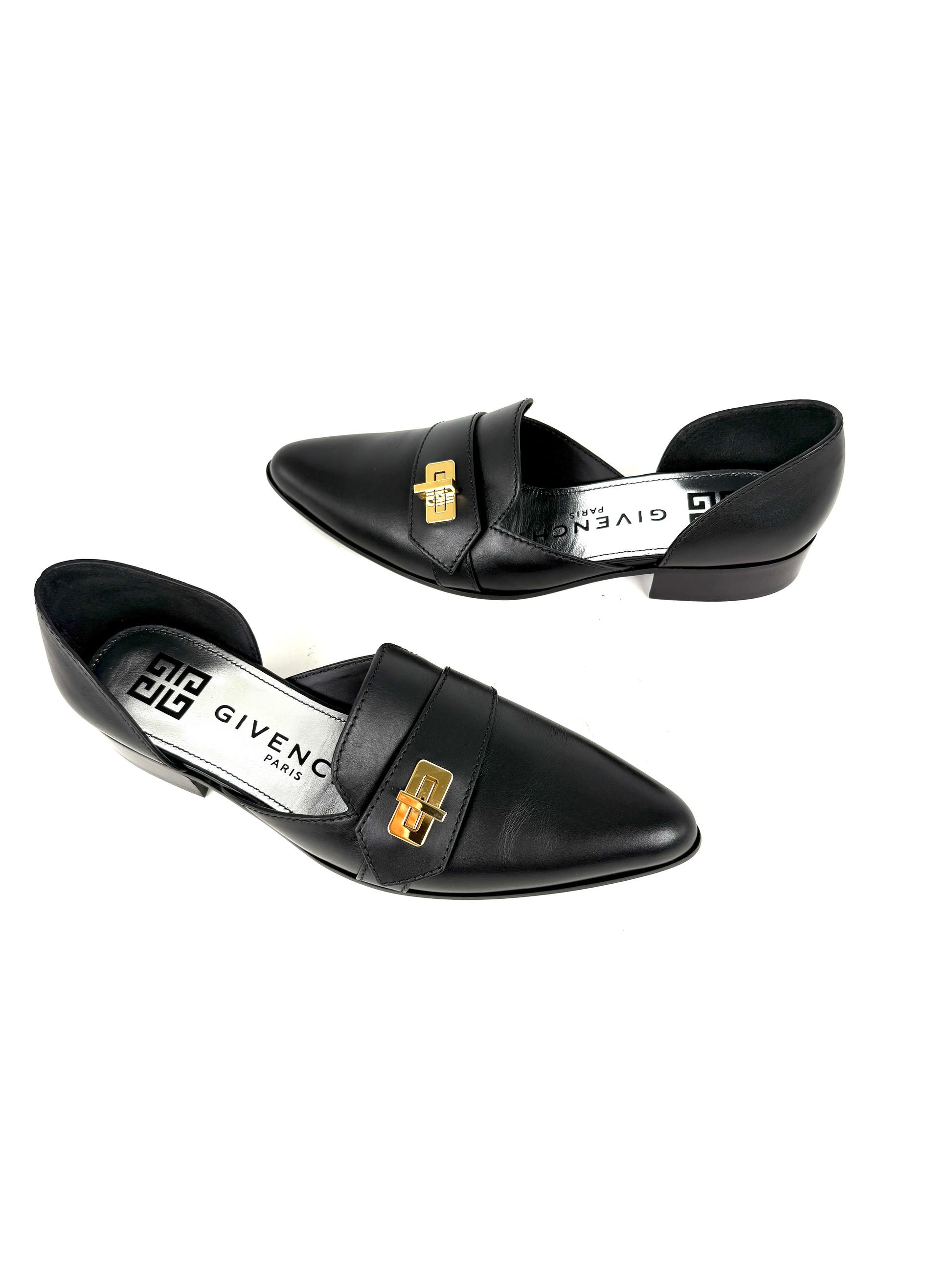 New Givenchy Black Eden D’Orsay Loafer Flats 37.5, 7.5