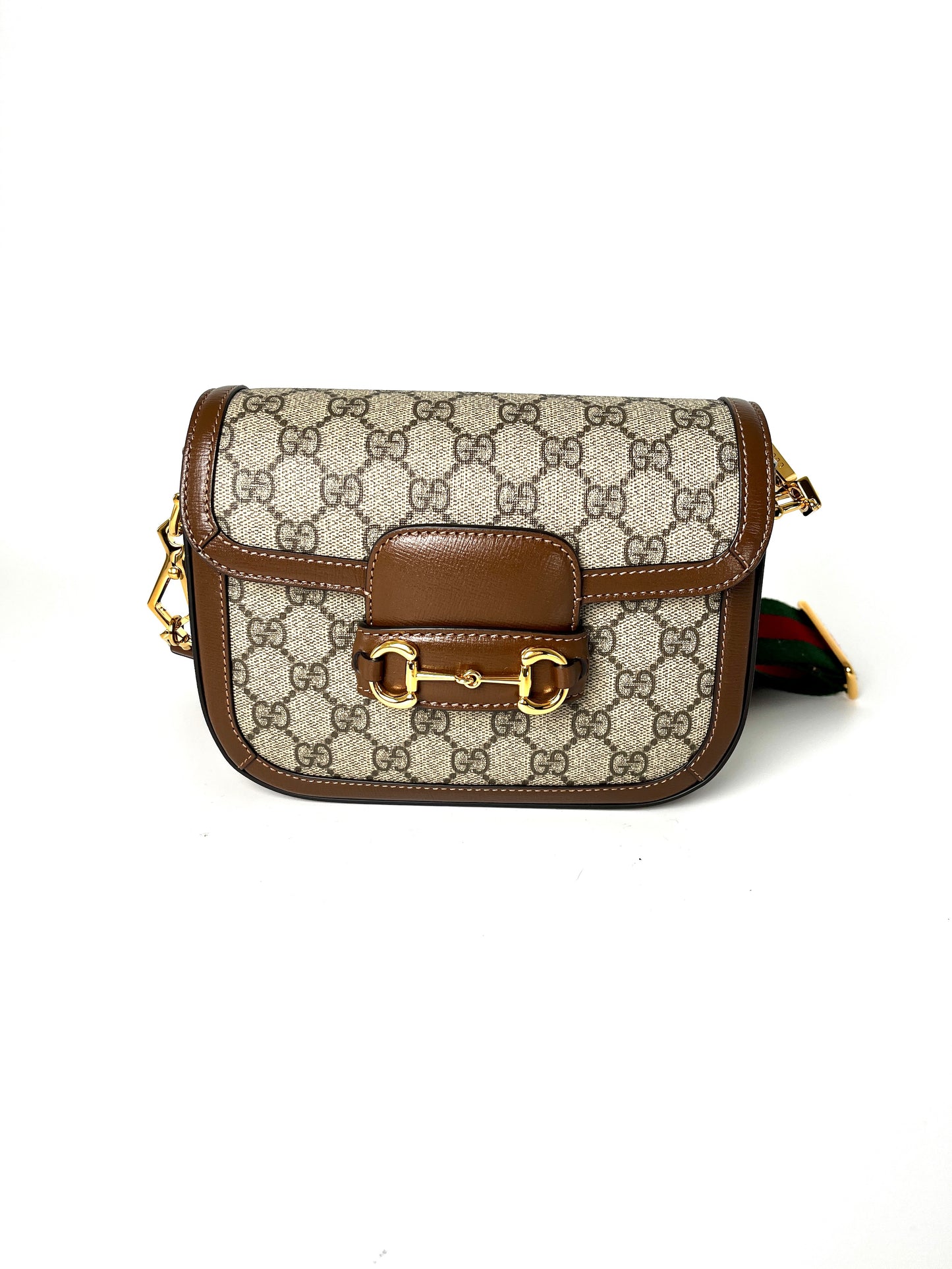 GUCCI Mini GG Supreme 1955 Horsebit Monogram Web Strap Crossbody Shoulder Bag