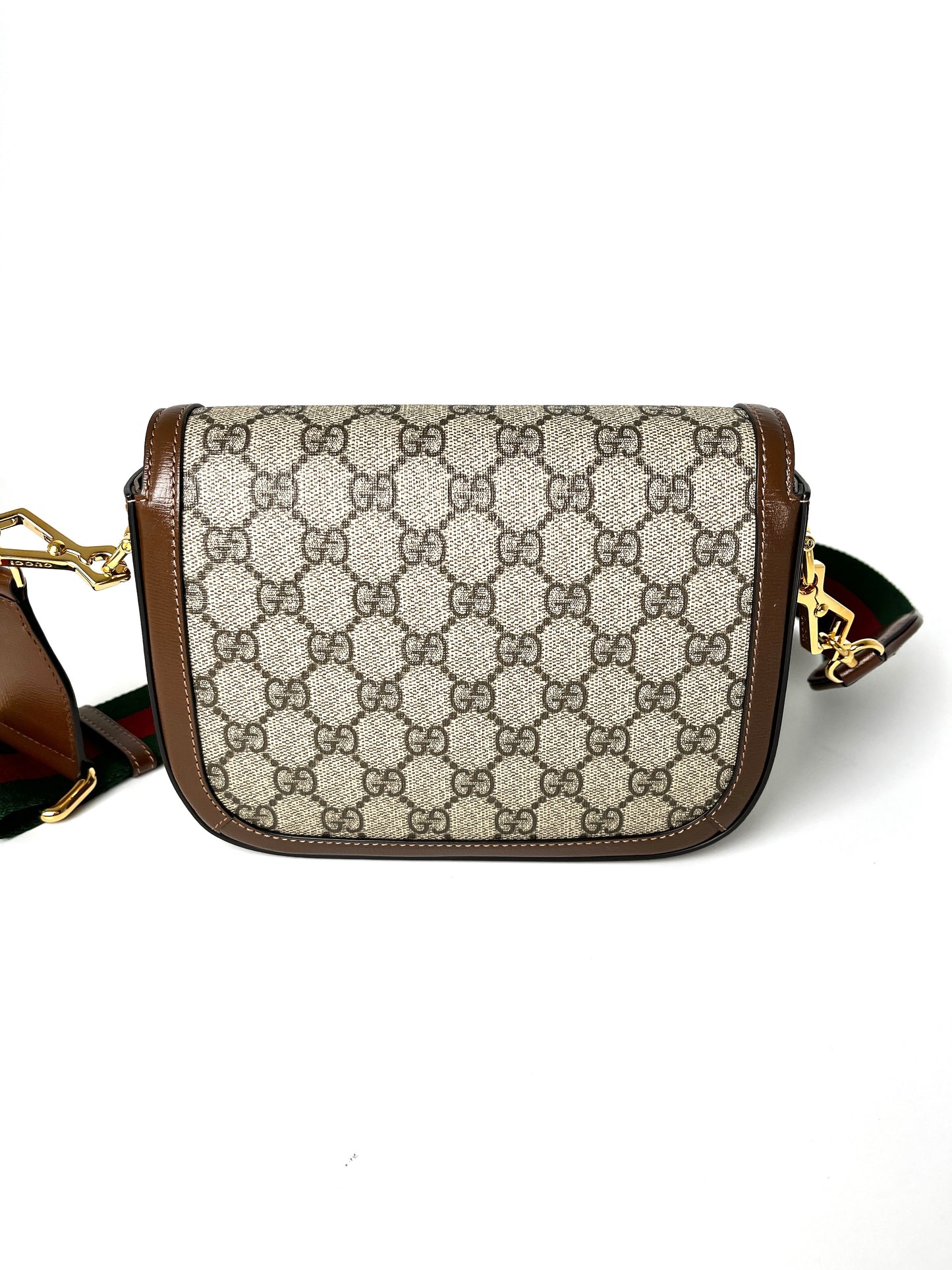 GUCCI Mini GG Supreme 1955 Horsebit Monogram Web Strap Crossbody Shoulder Bag