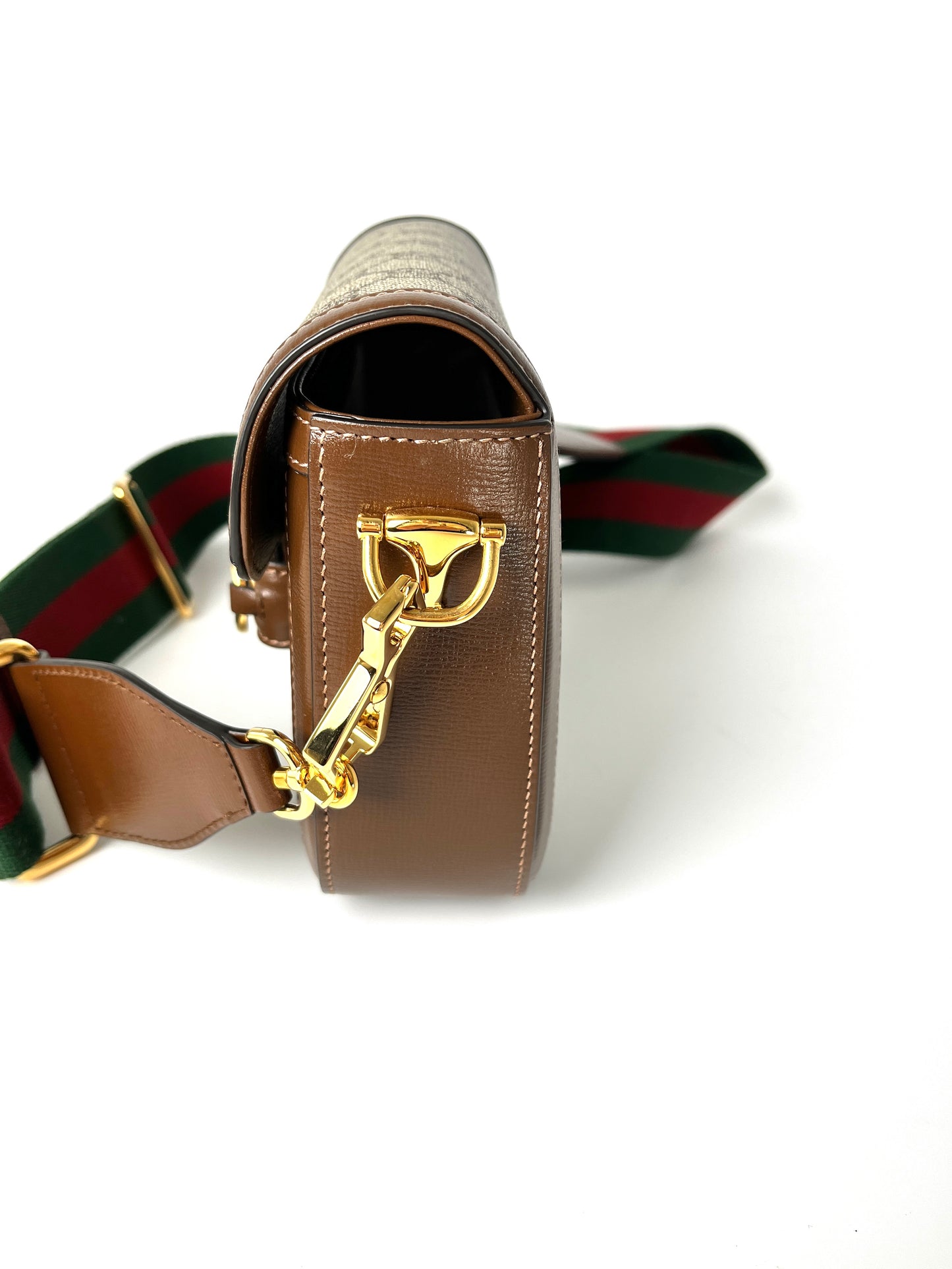 GUCCI Mini GG Supreme 1955 Horsebit Monogram Web Strap Crossbody Shoulder Bag