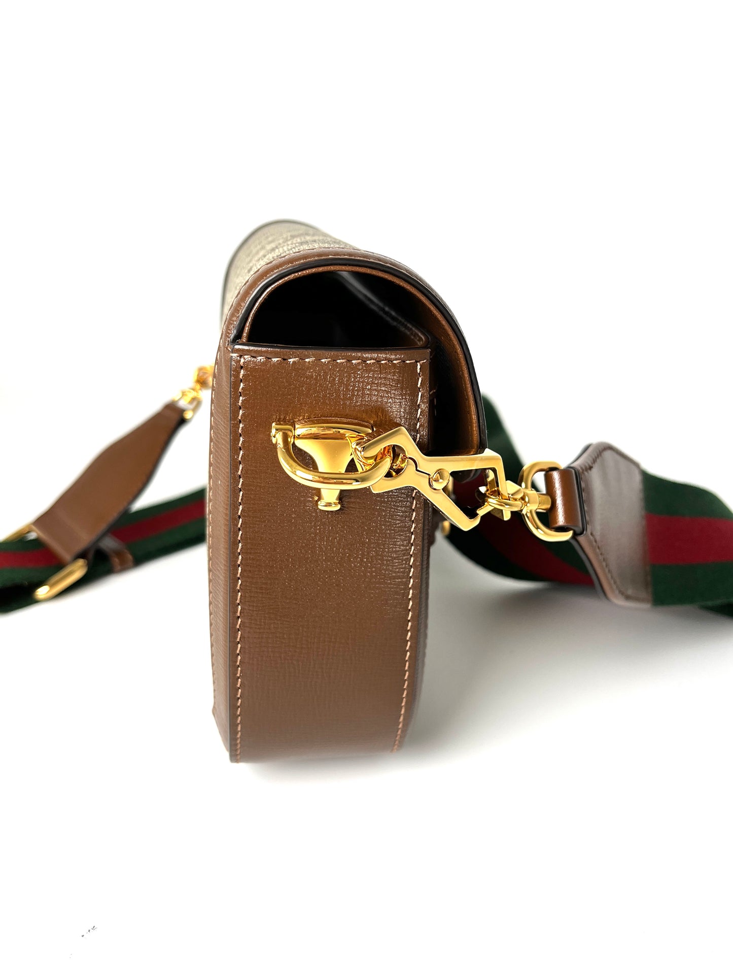 GUCCI Mini GG Supreme 1955 Horsebit Monogram Web Strap Crossbody Shoulder Bag