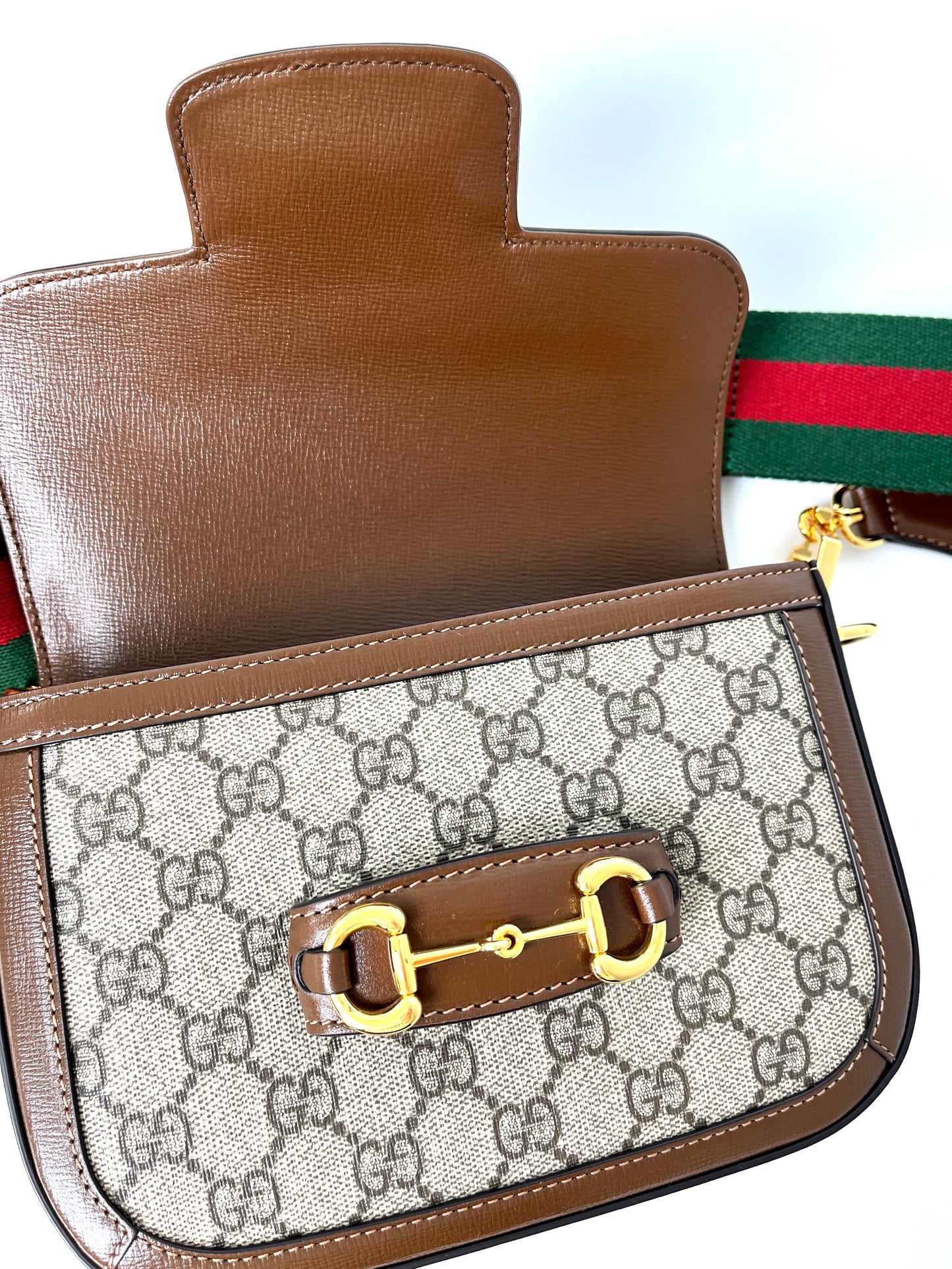 GUCCI Mini GG Supreme 1955 Horsebit Monogram Web Strap Crossbody Shoulder Bag