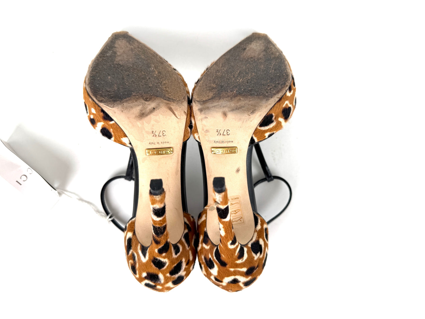 GUCCI Ponyhair Classic Tobacco Brown Black T Strap Pumps Heels 37.5, 7.5