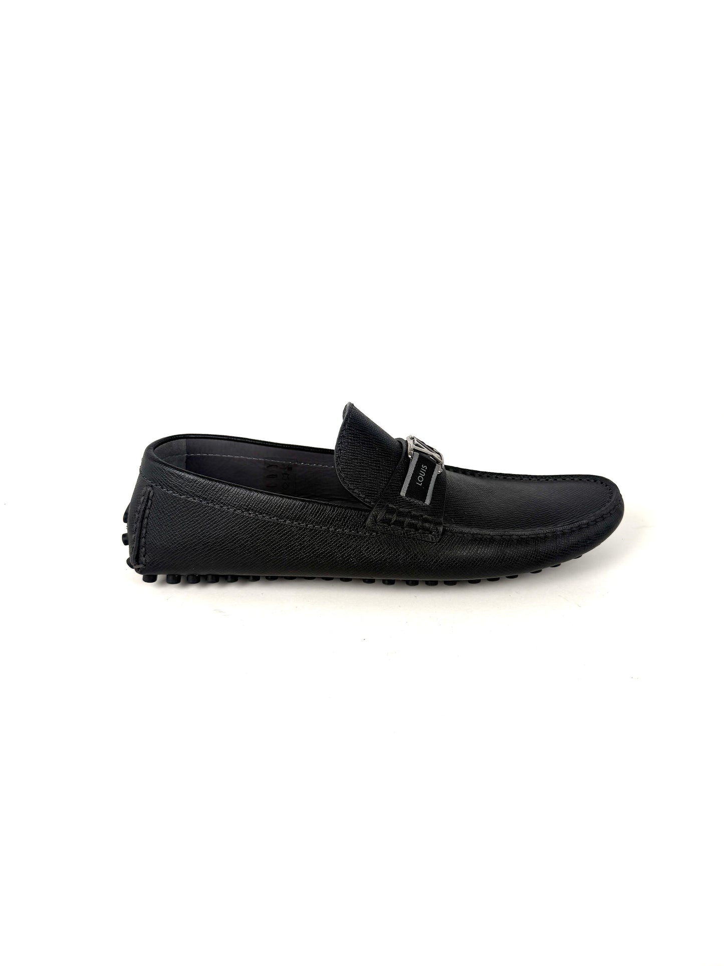 Louis Vuitton Black LV Logo Leather Moccasin Loafer Shoes 9.5 mens designer consignment