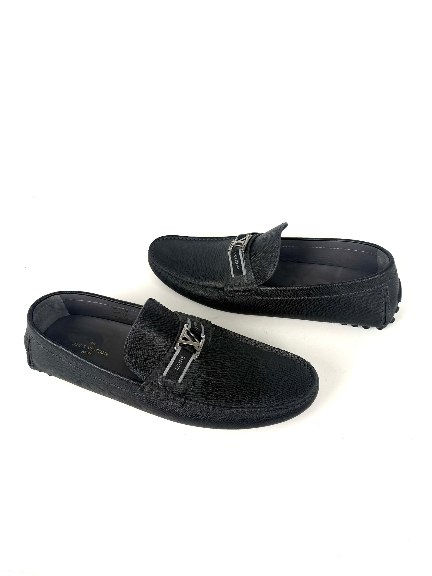 Louis Vuitton Black LV Logo Leather Moccasin Loafer Shoes 9.5