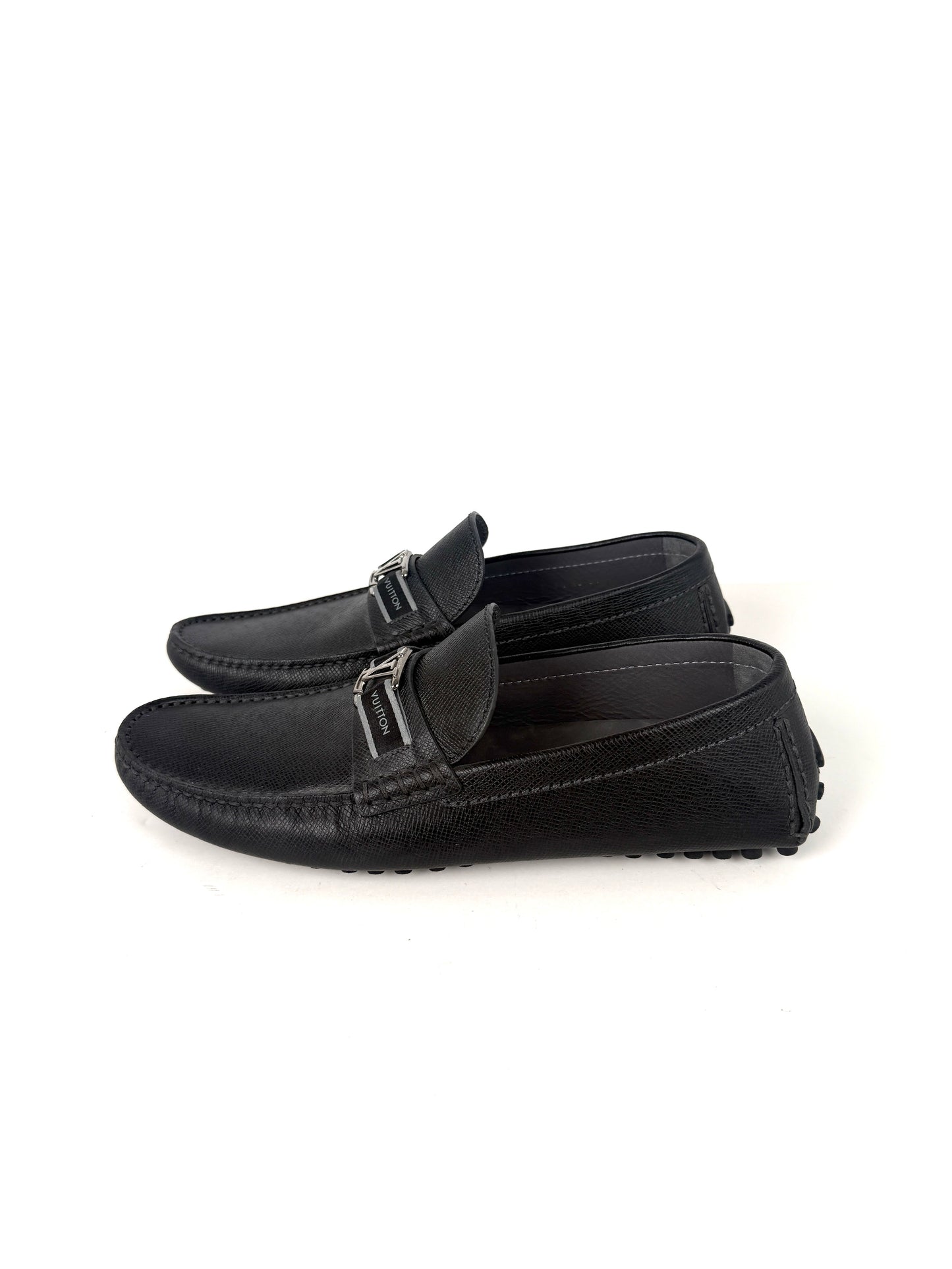 Louis Vuitton Black LV Logo Leather Moccasin Loafer Shoes 9.5