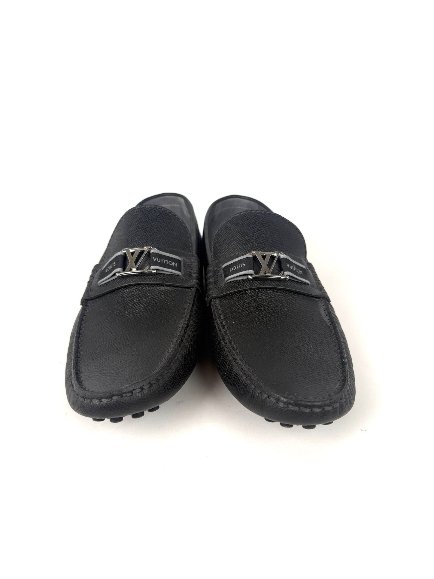 Louis Vuitton Black LV Logo Leather Moccasin Loafer Shoes 9.5