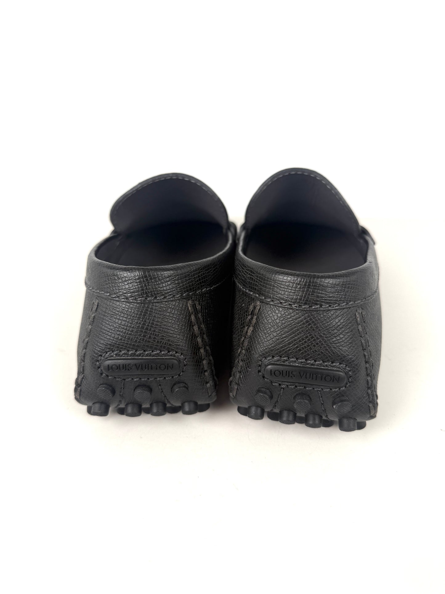 Louis Vuitton Black LV Logo Leather Moccasin Loafer Shoes 9.5