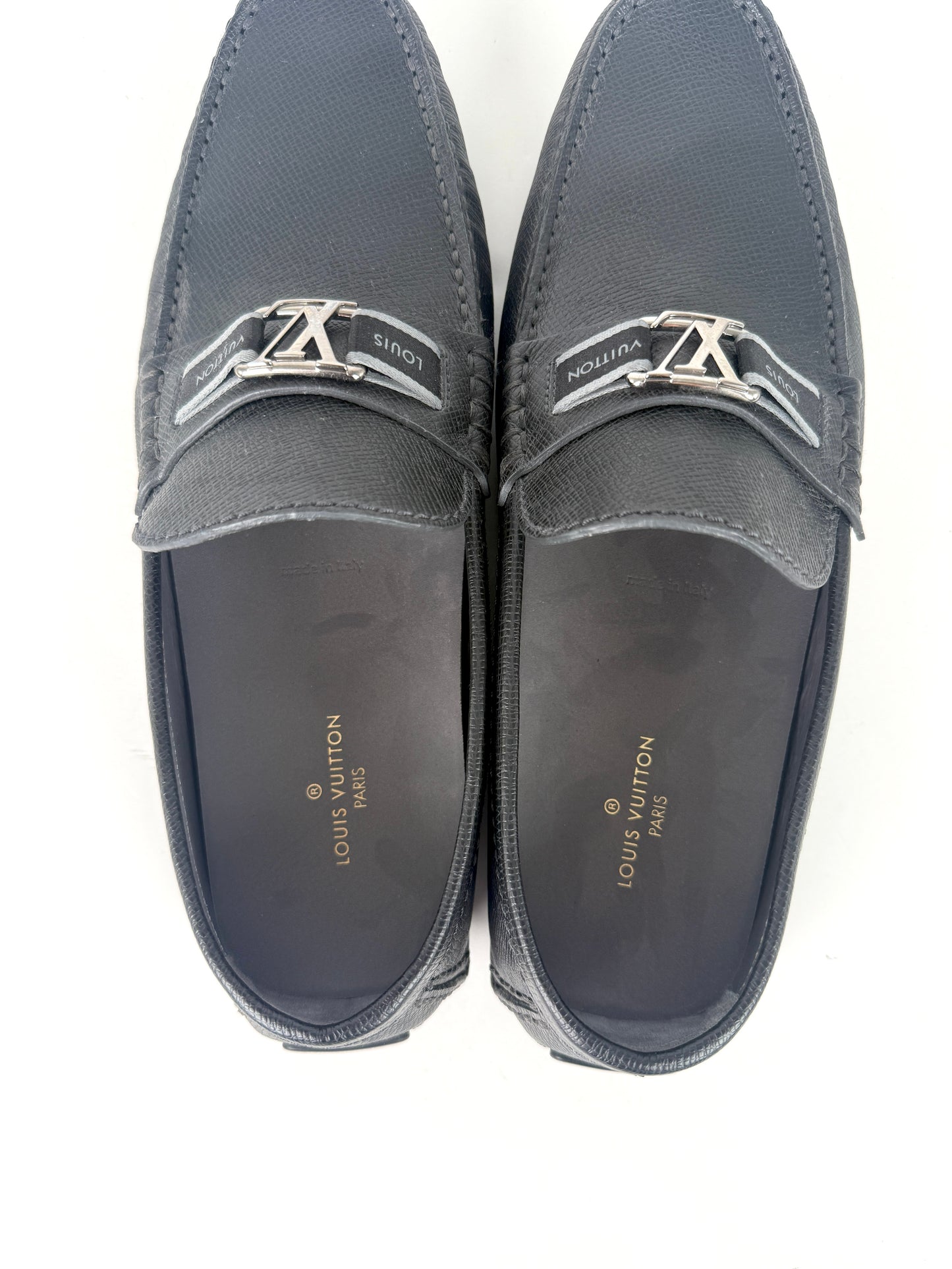 Louis Vuitton Black LV Logo Leather Moccasin Loafer Shoes 9.5