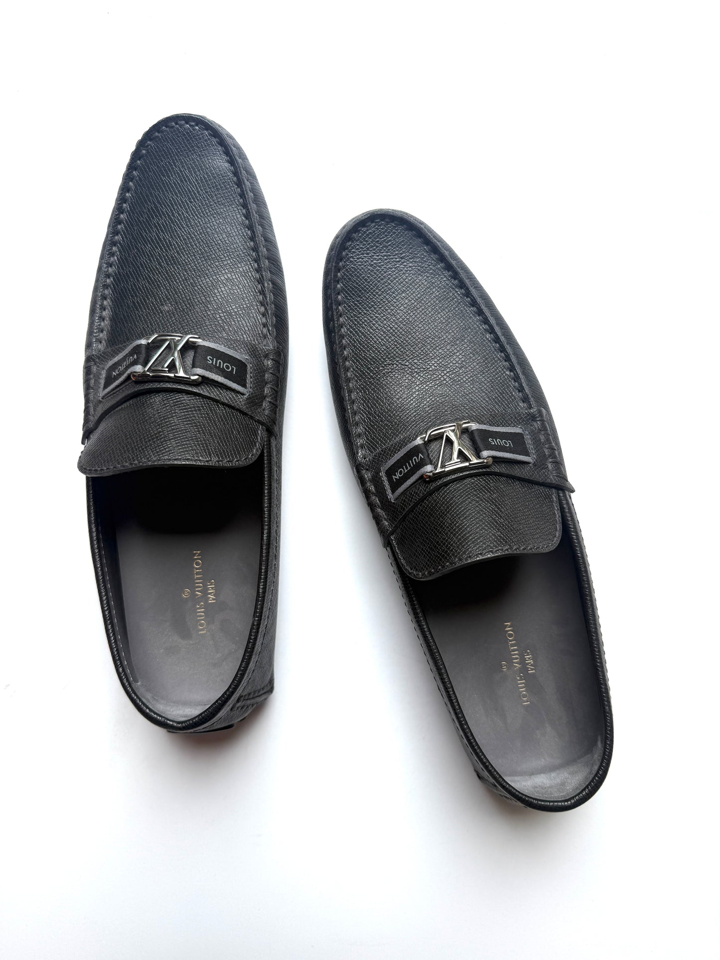 Louis Vuitton Black LV Logo Leather Moccasin Loafer Shoes 9.5