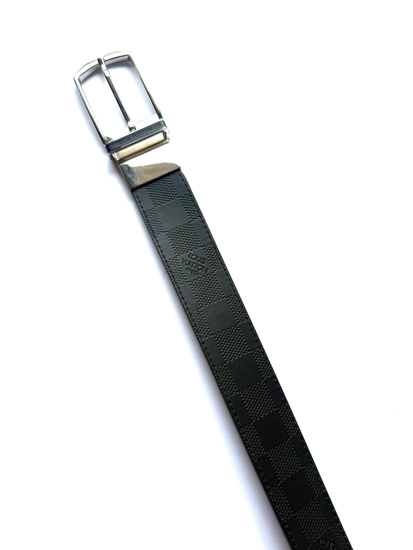 LOUIS VUITTON Black Slender Reversible Buckle Damier Print 35mm Belt 90 36