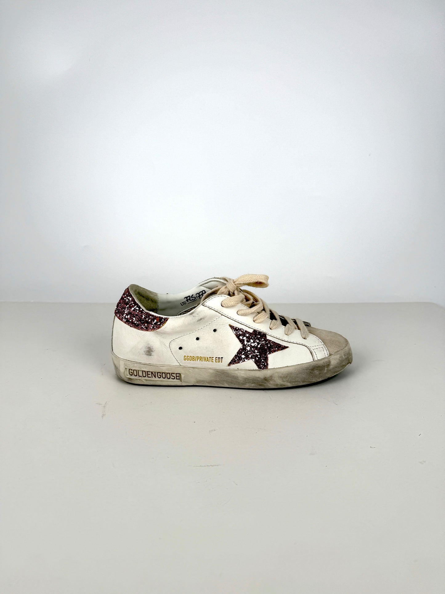Golden Goose Superstar White Pink Glitter Low Top Private Edition Leather Sneakers 35, 5-5.5