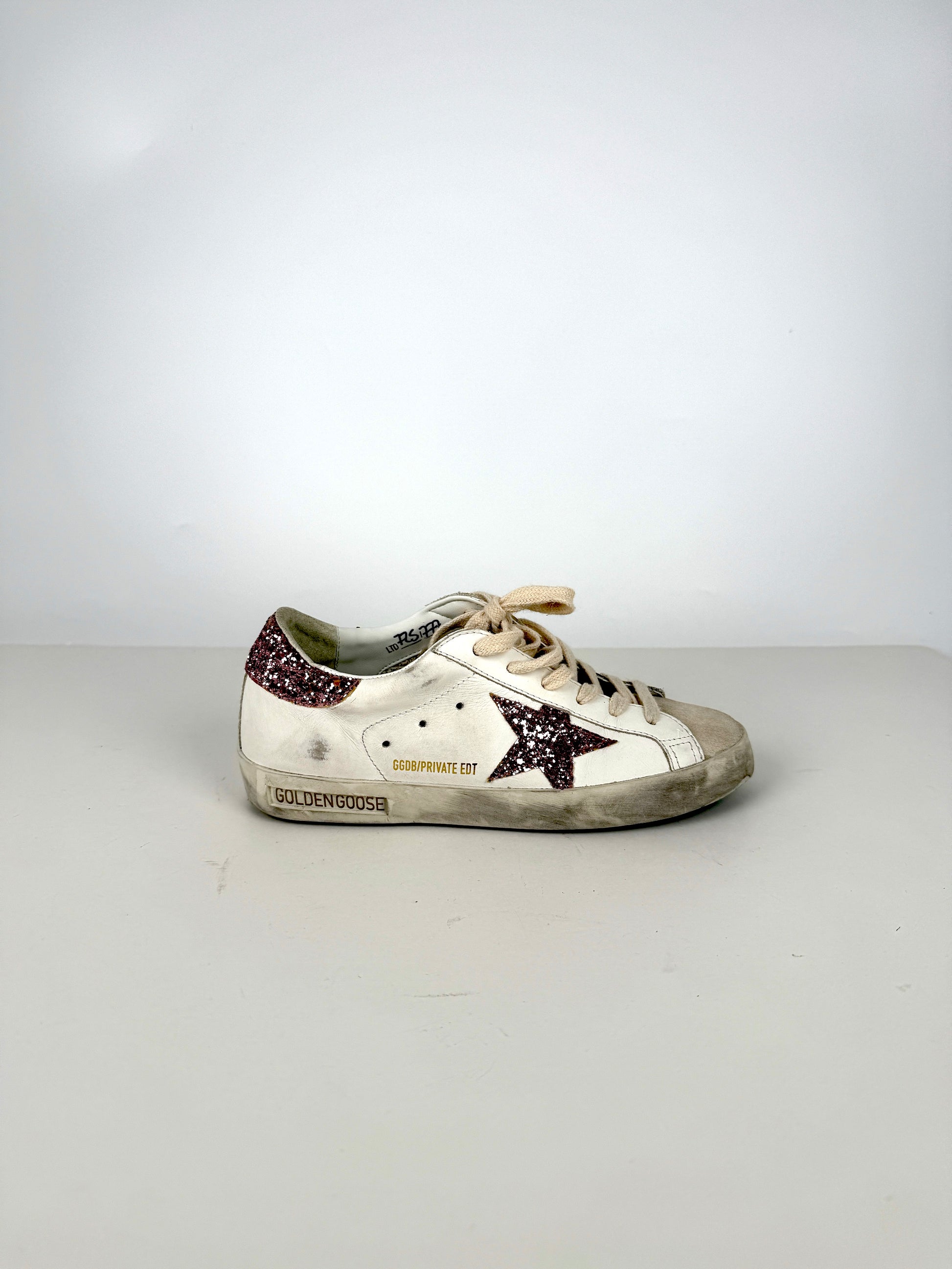 Golden Goose Superstar White Pink Glitter Low Top Private Edition Leather Sneakers 35, 5-5.5