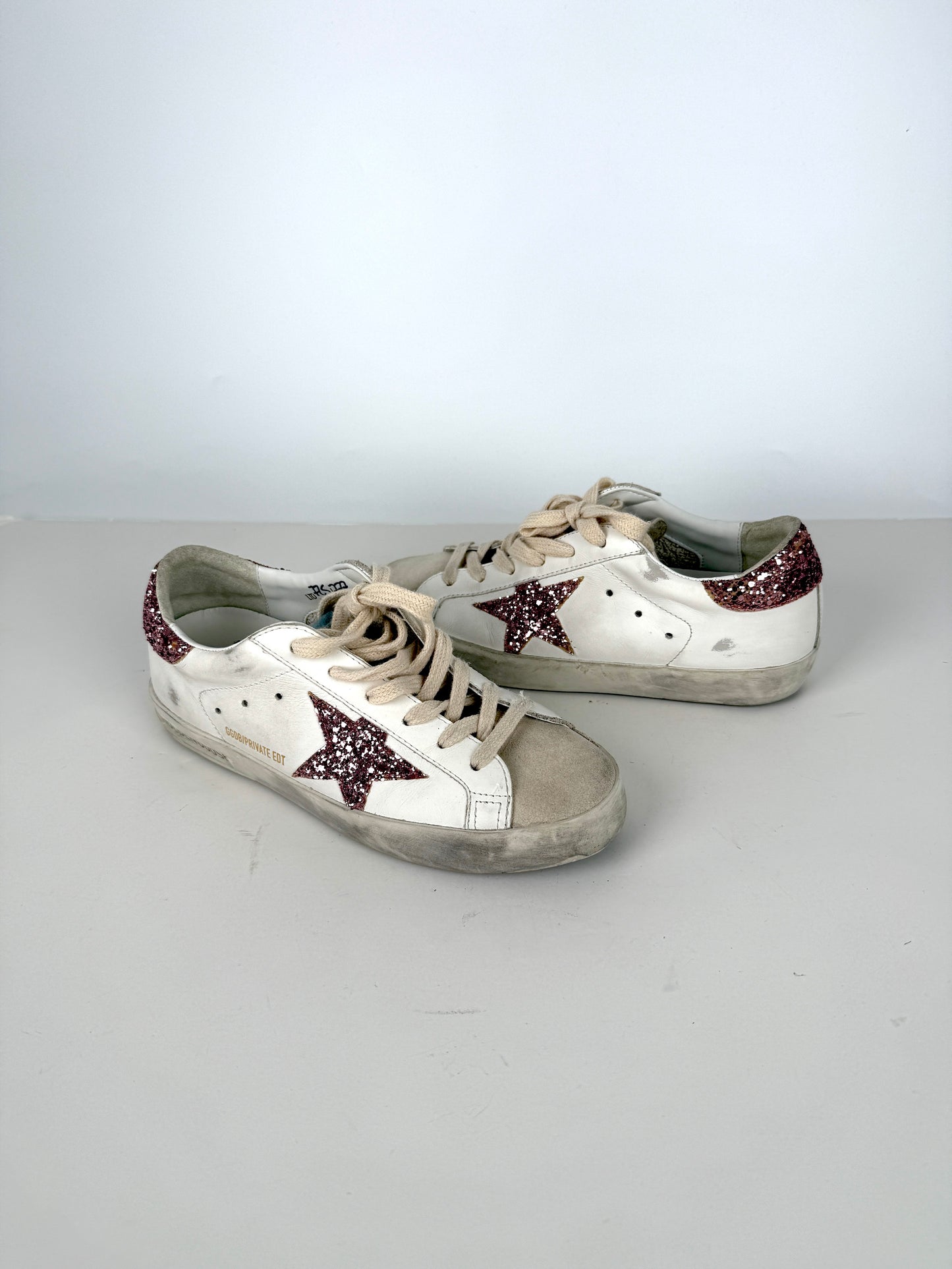 Golden Goose Superstar White Pink Glitter Low Top Private Edition Leather Sneakers 35, 5-5.5