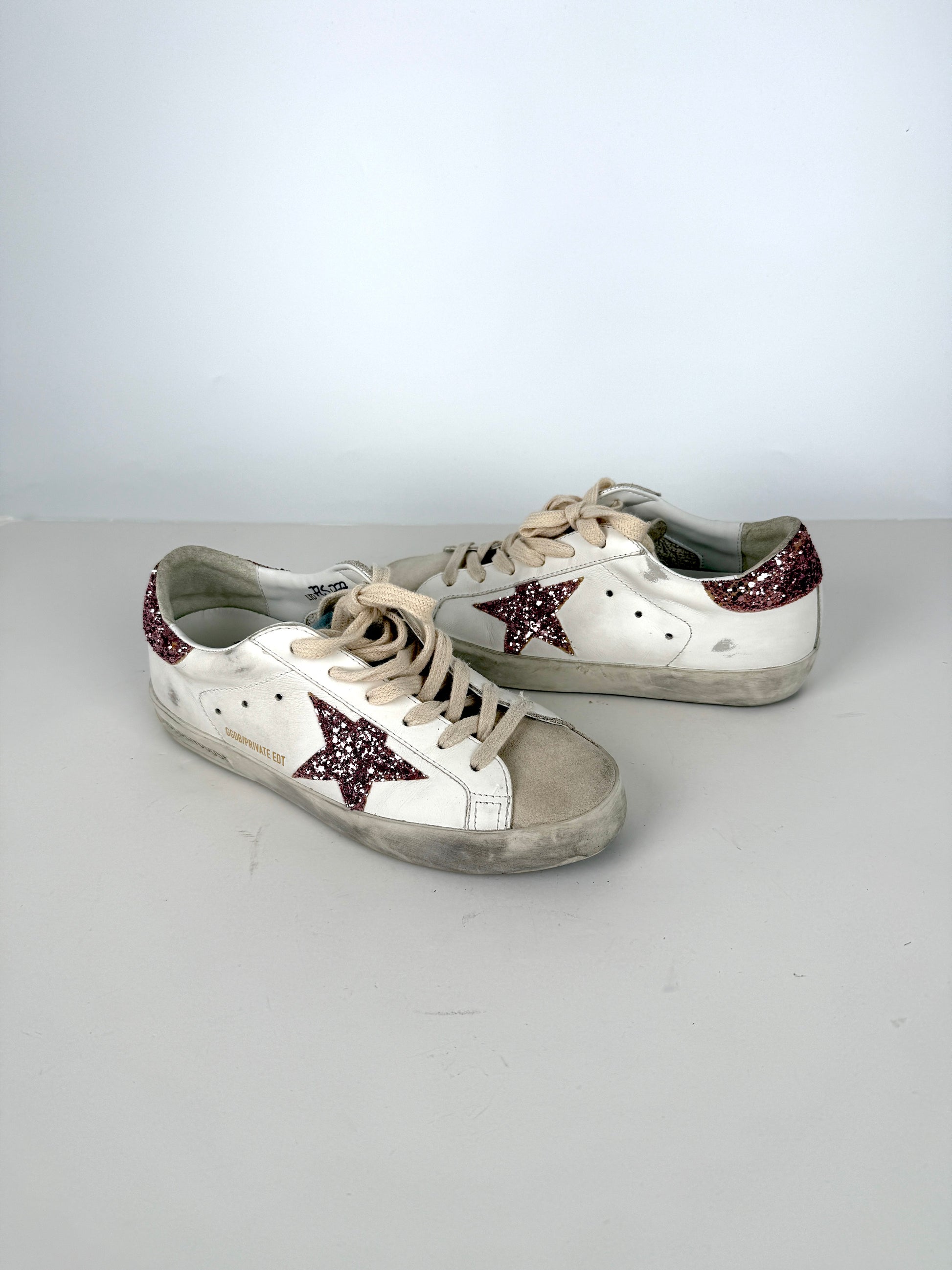 Golden Goose Superstar White Pink Glitter Low Top Private Edition Leather Sneakers 35, 5-5.5
