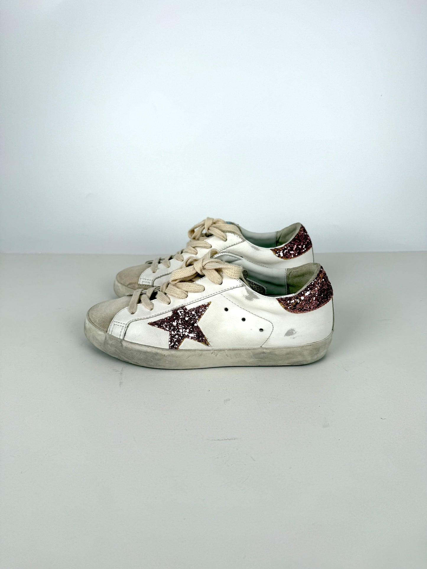 Golden Goose Superstar White Pink Glitter Low Top Private Edition Leather Sneakers 35, 5-5.5