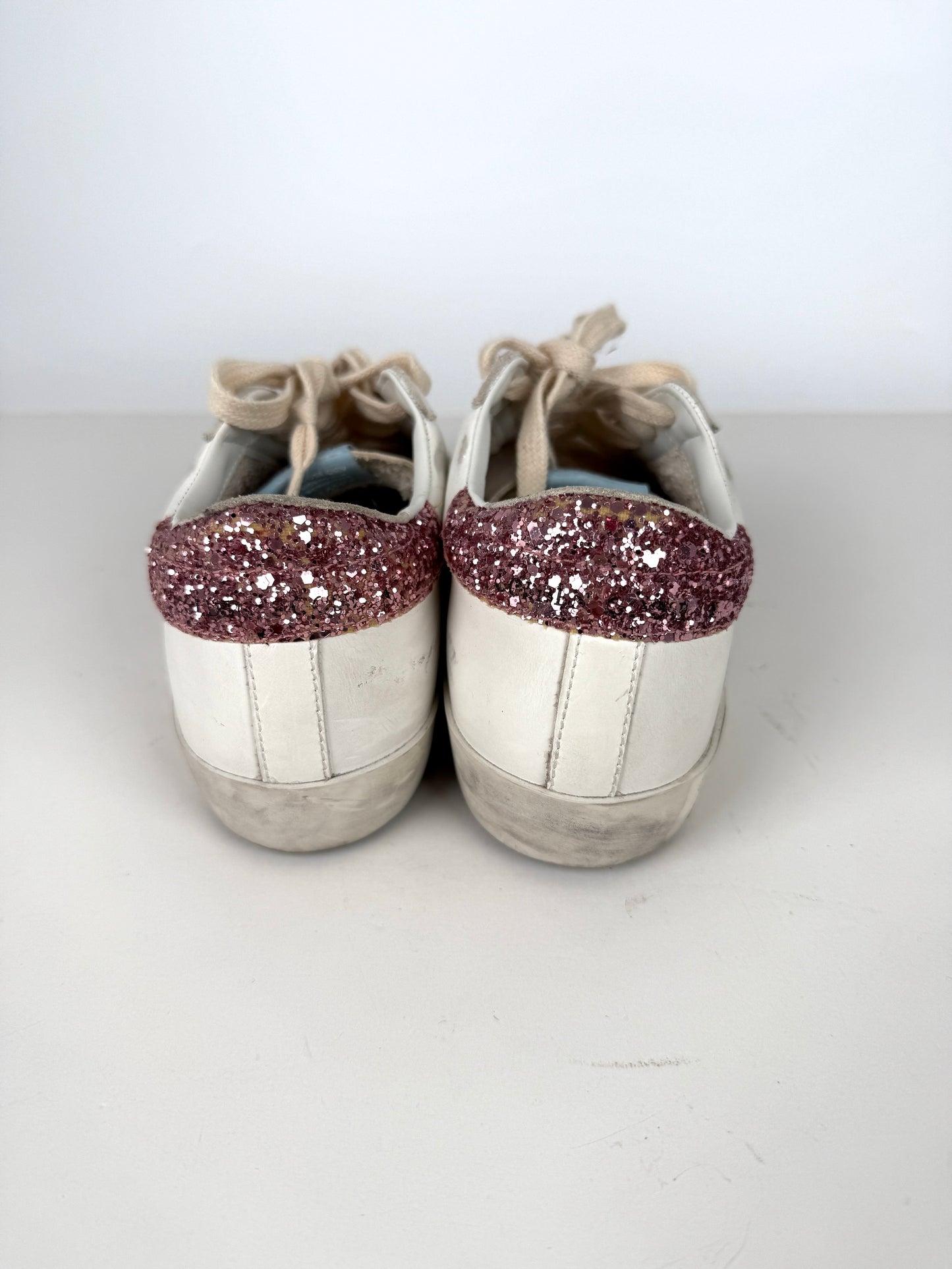 Golden Goose Superstar White Pink Glitter Low Top Private Edition Leather Sneakers 35, 5-5.5