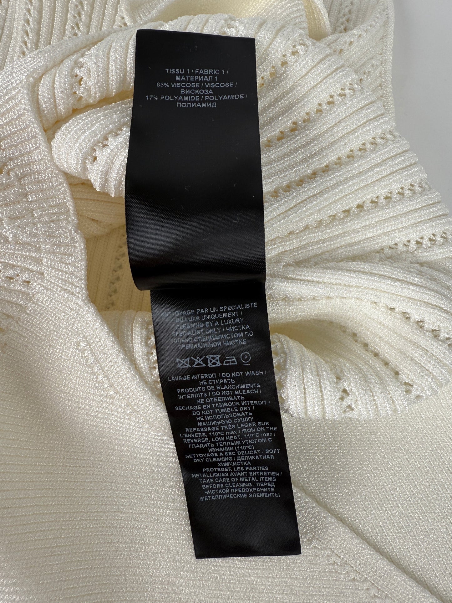 Balmain Openwork White Sleeveless Pointelle Knit Bodysuit 2024 Top 40 6 8