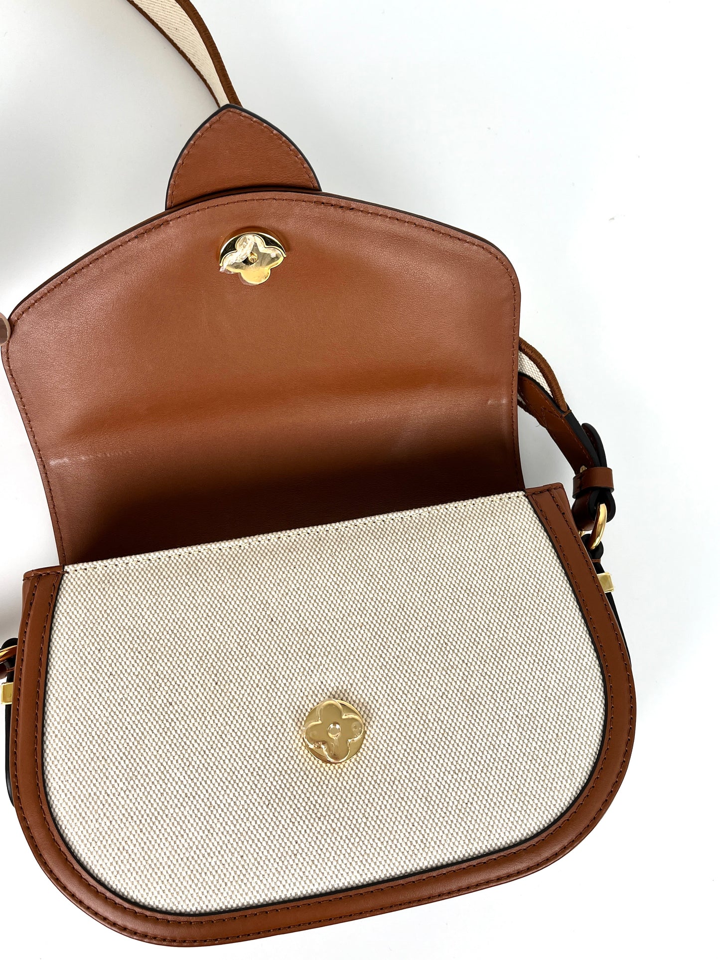 LOUIS VUITTON LV Post 9 Soft MM Brown Tan Canvas Leather Crossbody Shoulder Bag