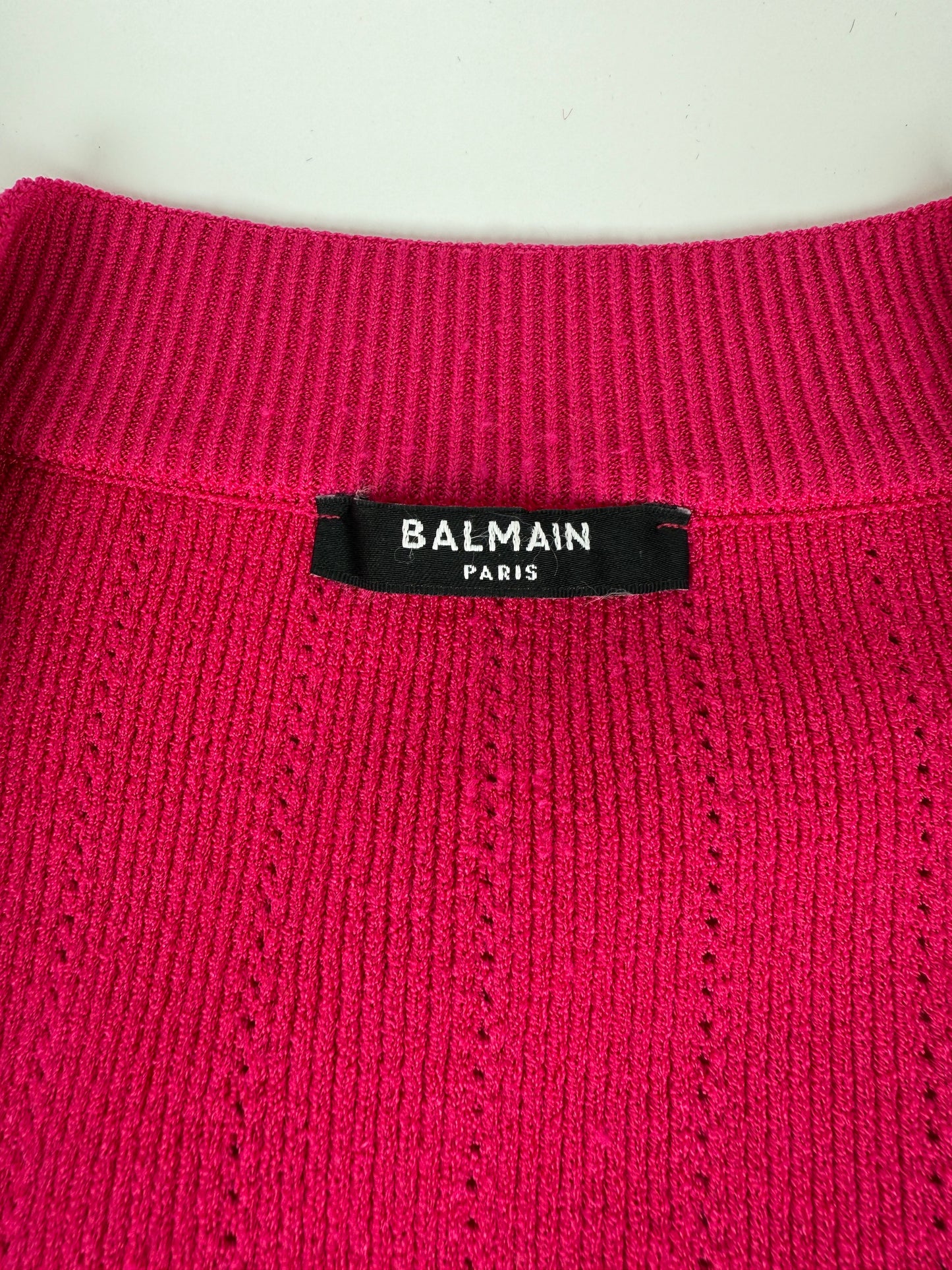 Balmain Long Sleeved V Neck Knit Pink Cardigan Button Top 38 6