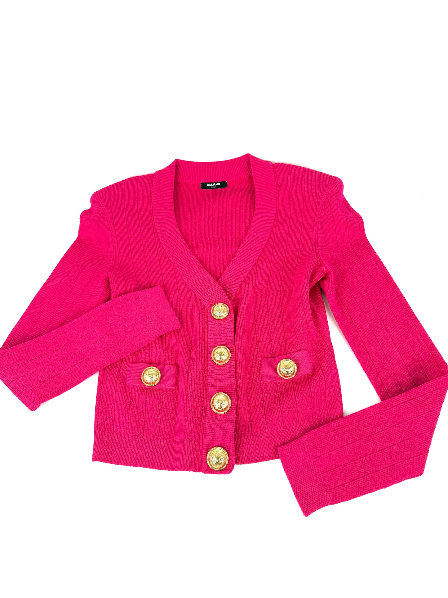 Balmain Long Sleeved V Neck Knit Pink Cardigan Button Top 38 6
