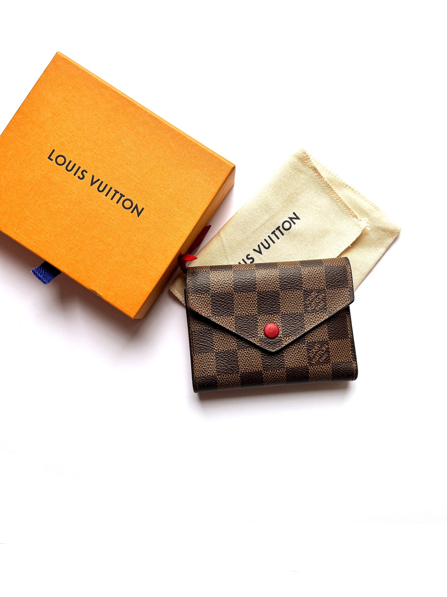 LOUIS VUITTON Victorine Damier Ebene 2020 Small Brown Red Flap Wallet