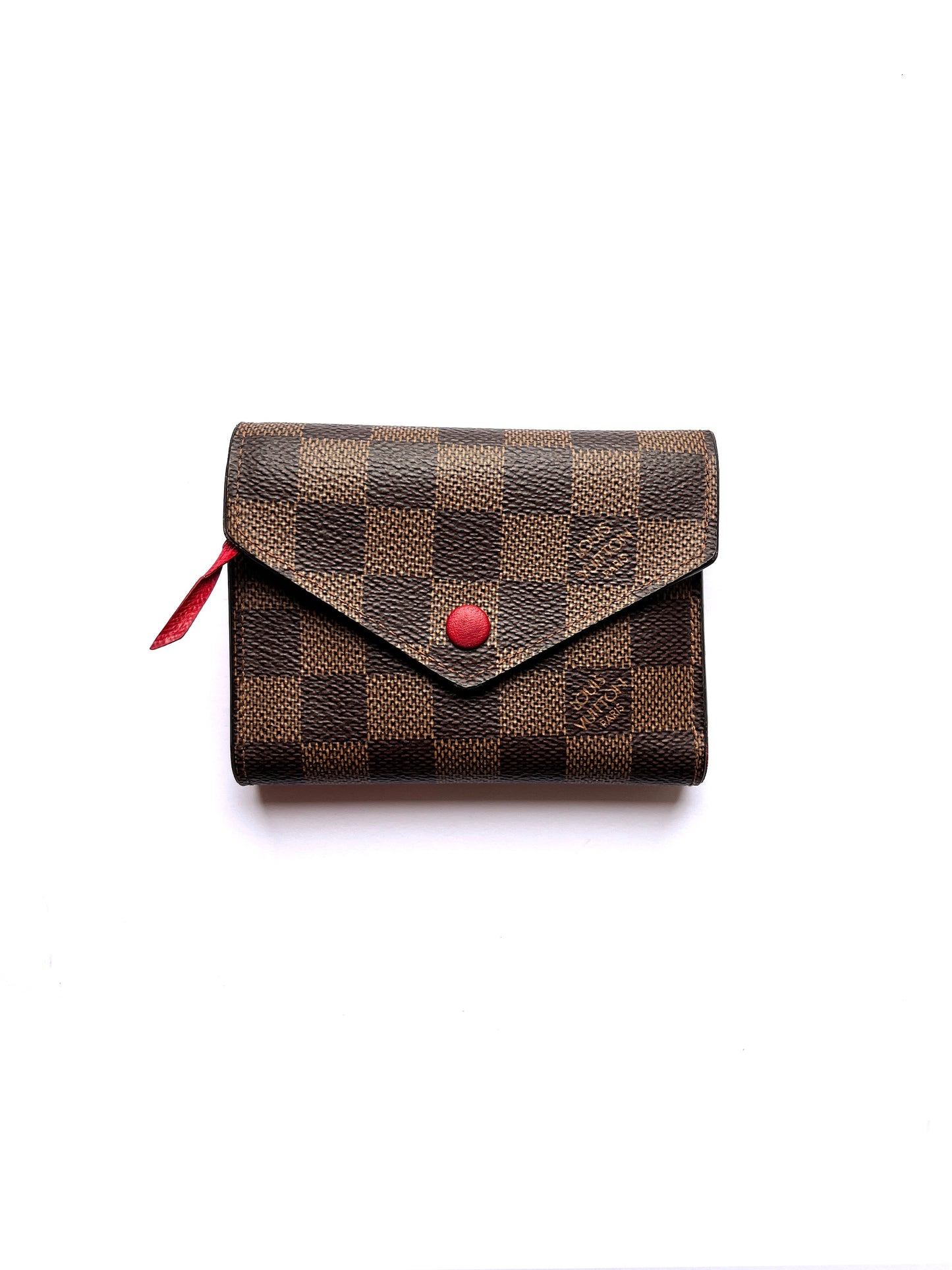 LOUIS VUITTON Victorine Damier Ebene 2020 Small Brown Red Flap Wallet