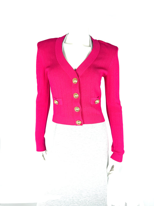 Balmain Long Sleeved V Neck Knit Pink Cardigan Button Top 38 6