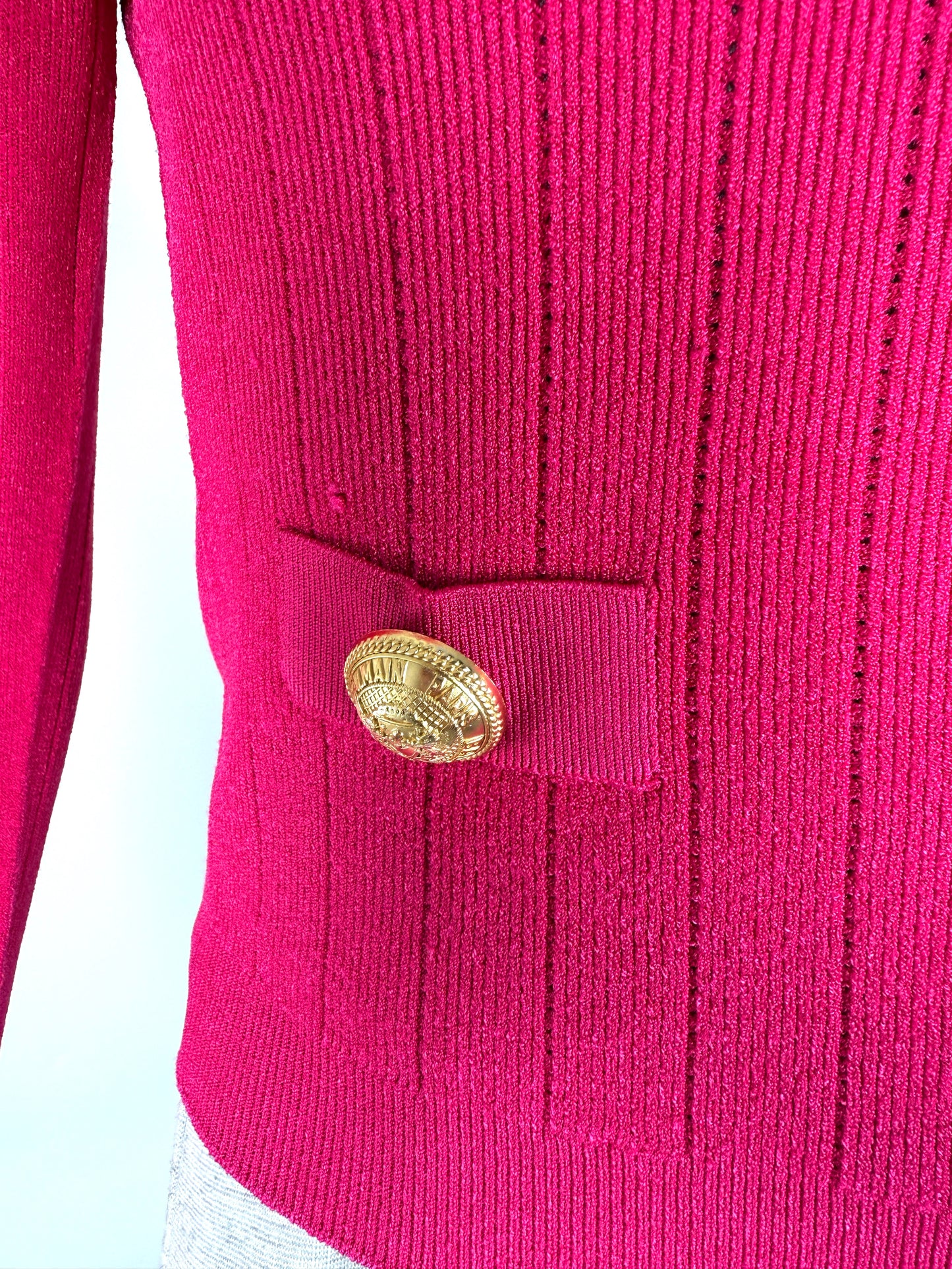 Balmain Long Sleeved V Neck Knit Pink Cardigan Button Top 38 6