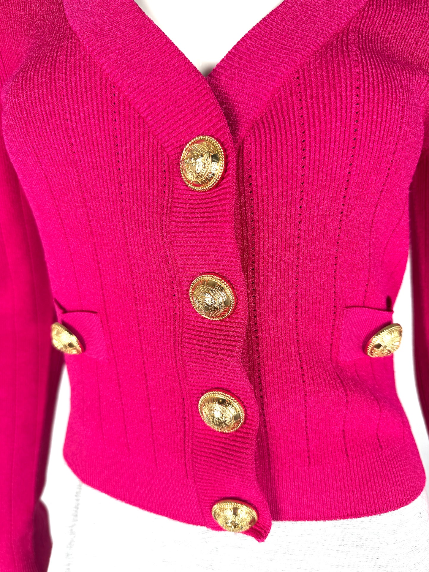Balmain Long Sleeved V Neck Knit Pink Cardigan Button Top 38 6