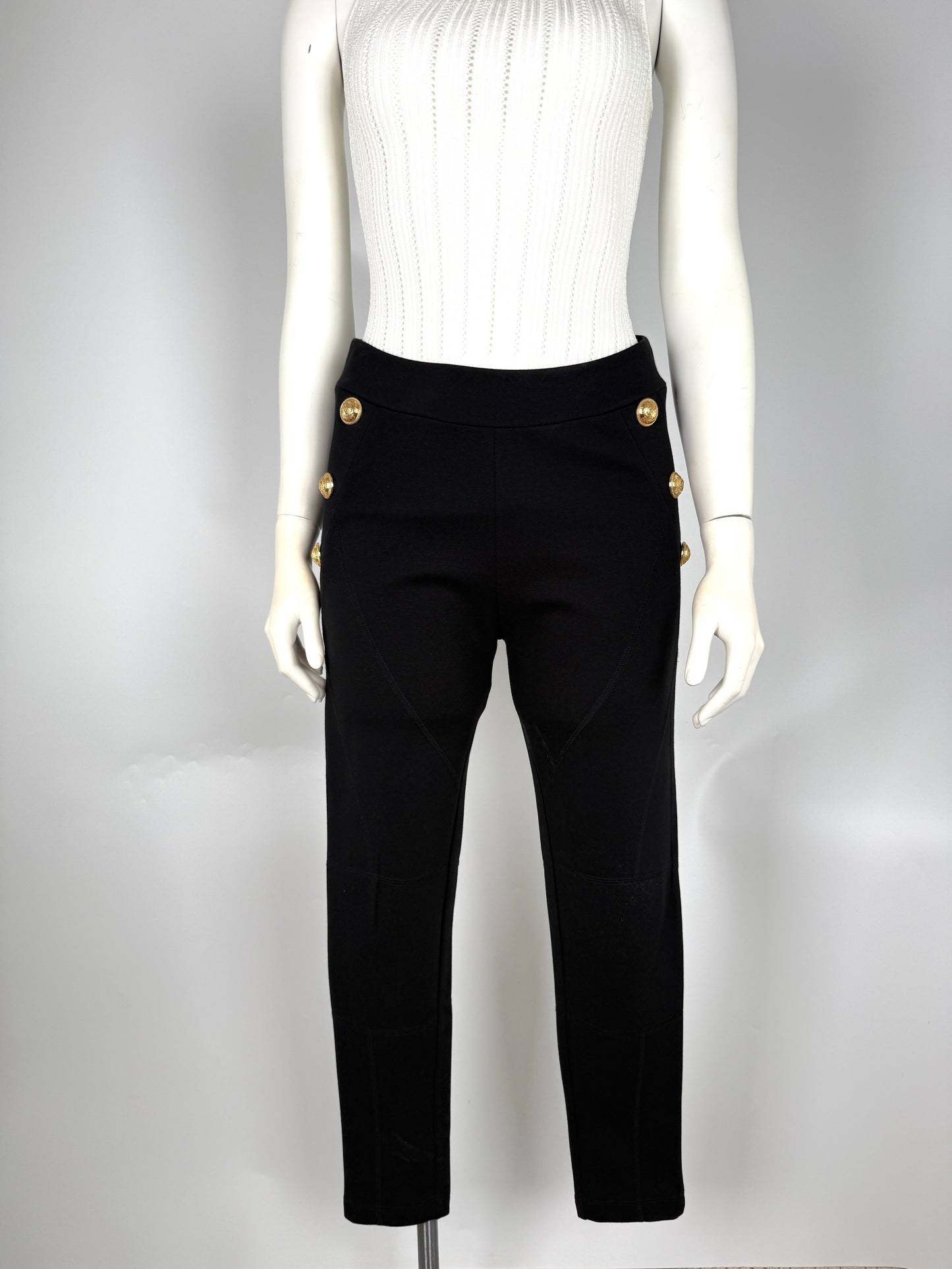 Balmain Side Button Black Classic Jersey Leggings Pants L