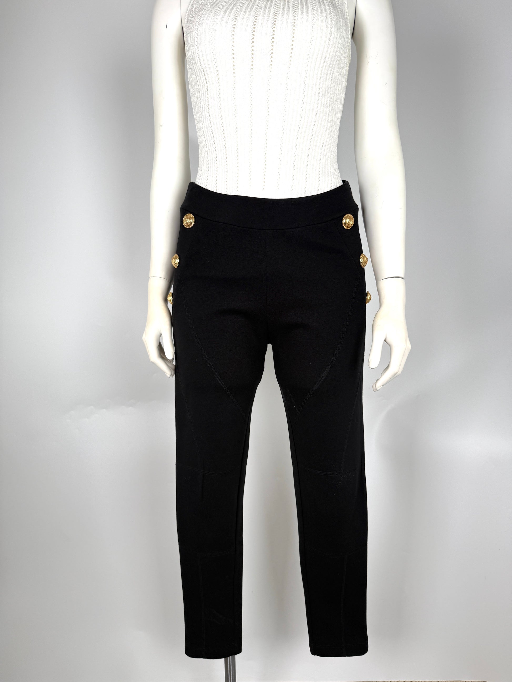 Balmain Side Button Black Classic Jersey Leggings Pants L