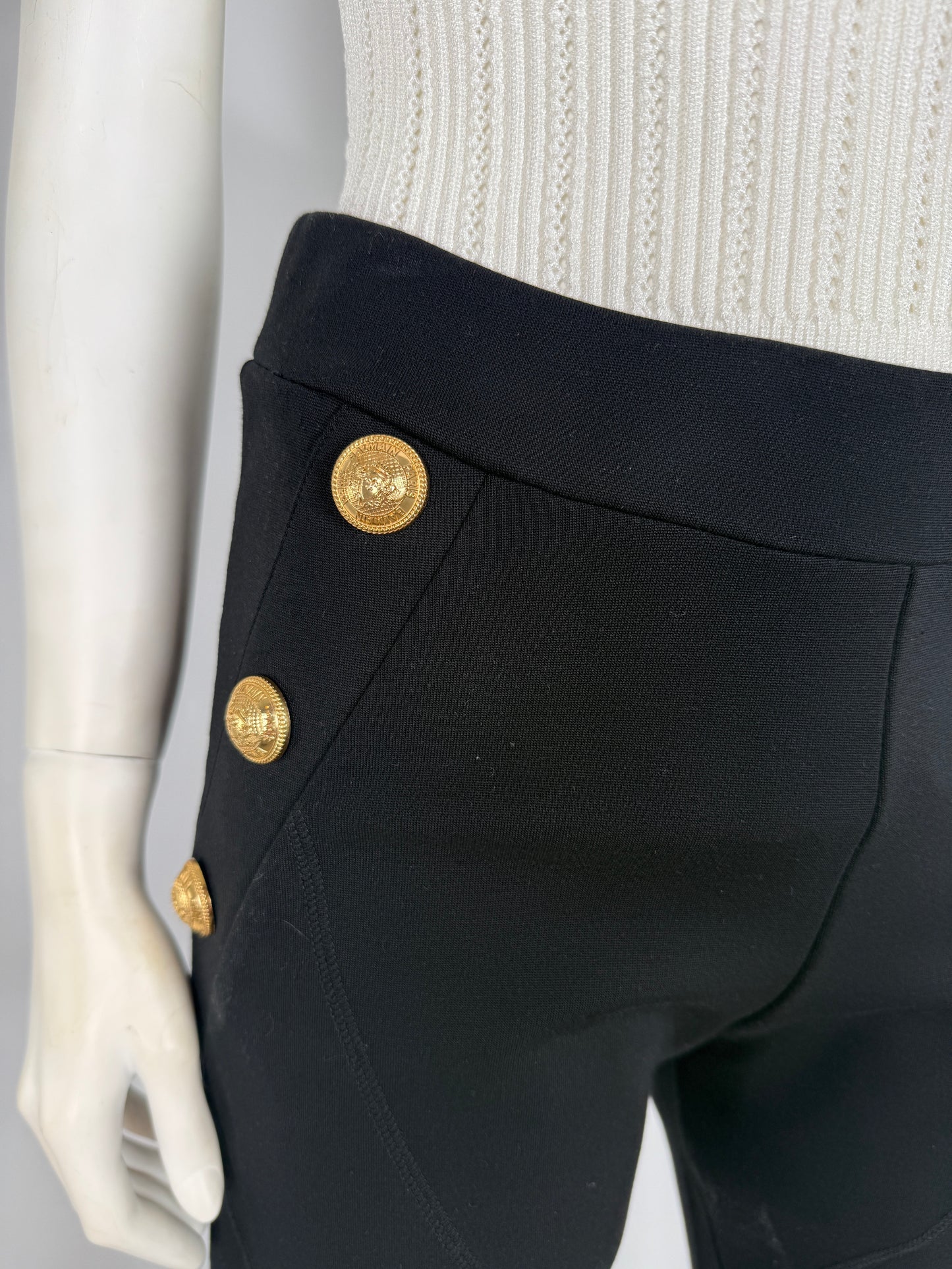 Balmain Side Button Black Classic Jersey Leggings Pants L