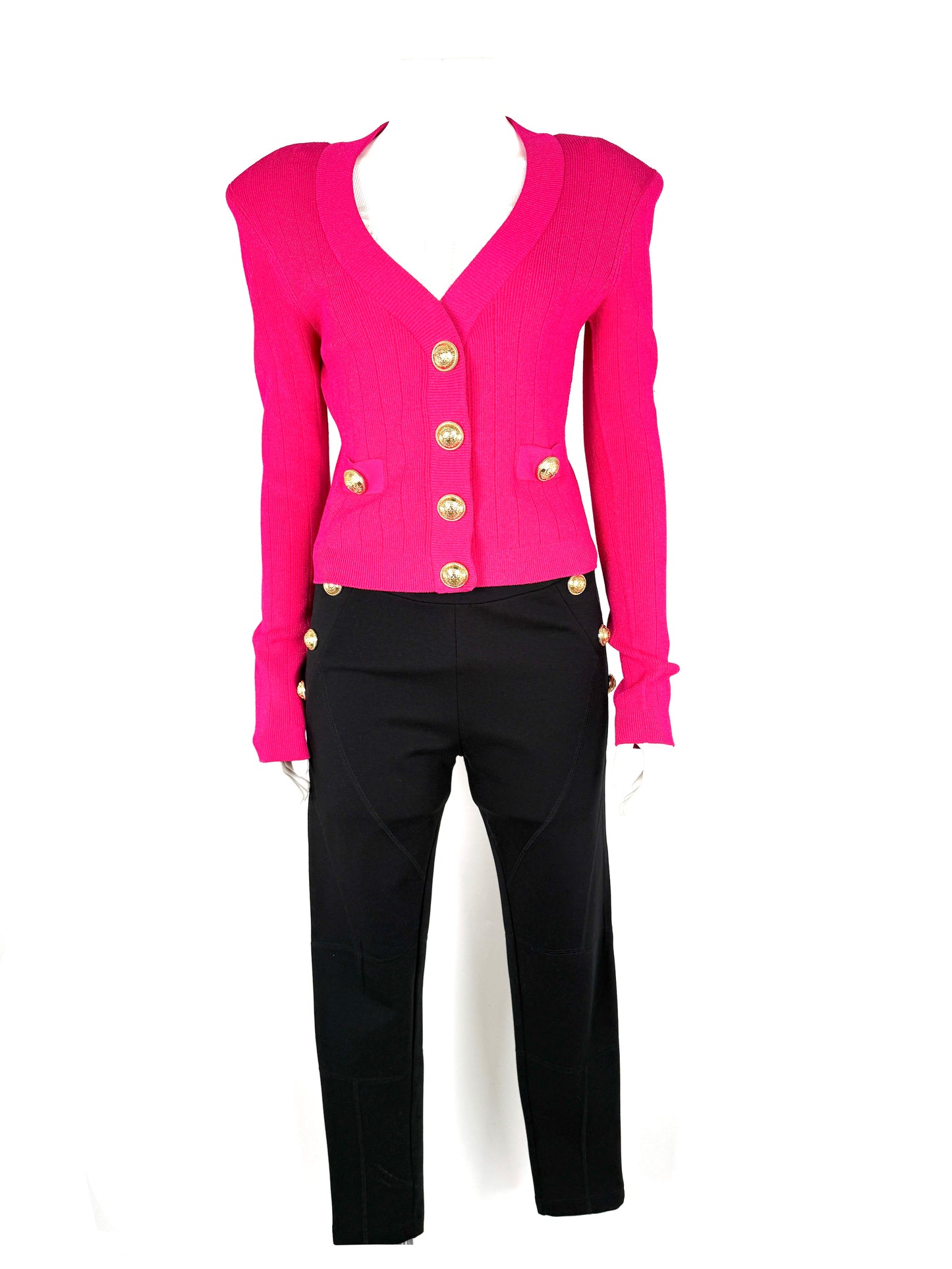 Balmain Long Sleeved V Neck Knit Pink Cardigan Button Top 38 6