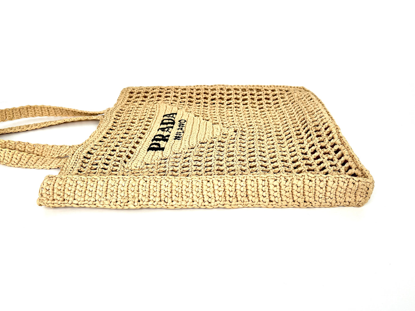 PRADA Raffia Grass Beige Natural Logo Tote Shoulder Bag