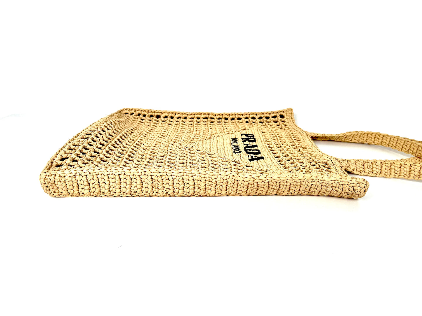PRADA Raffia Grass Beige Natural Logo Tote Shoulder Bag