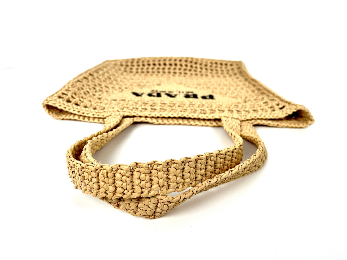 PRADA Raffia Grass Beige Natural Logo Tote Shoulder Bag