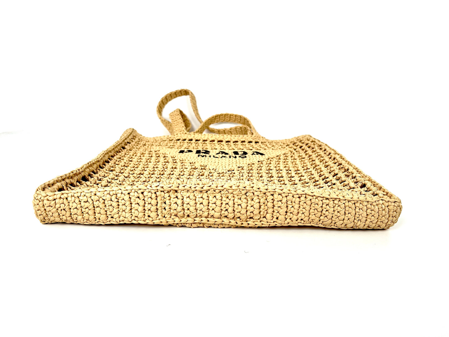 PRADA Raffia Grass Beige Natural Logo Tote Shoulder Bag