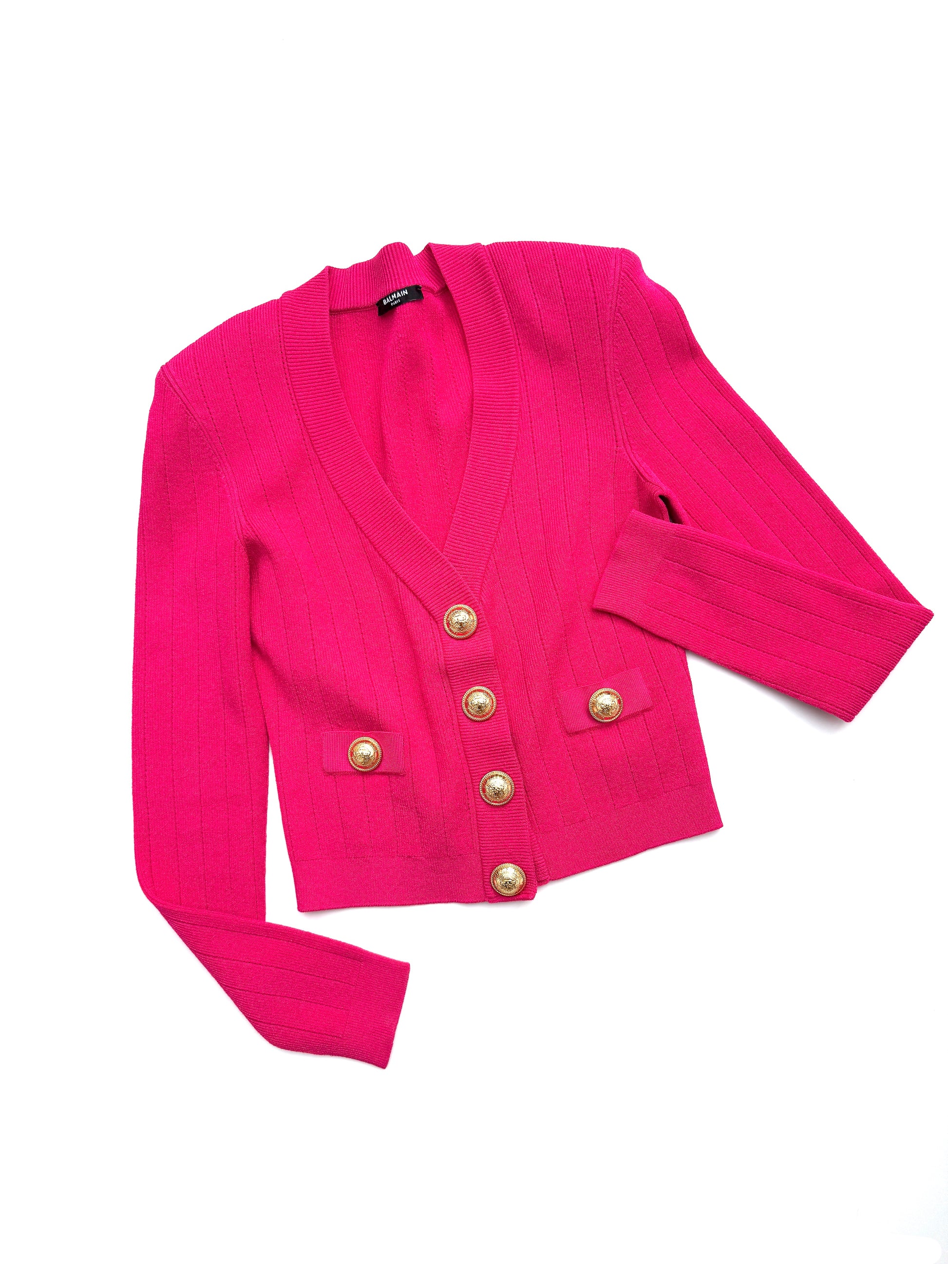 Balmain Long Sleeved V Neck Knit Pink Cardigan Button Top 38 6