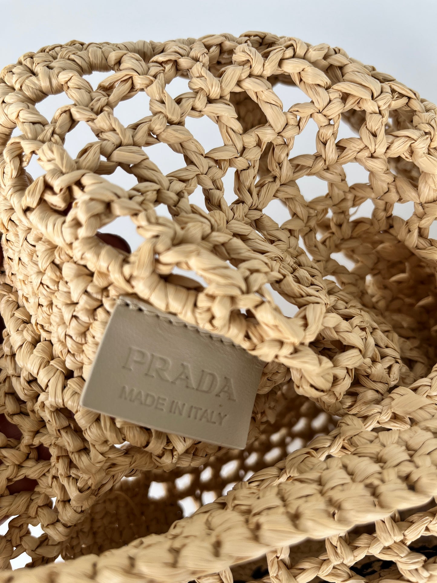 PRADA Raffia Grass Beige Natural Logo Tote Shoulder Bag