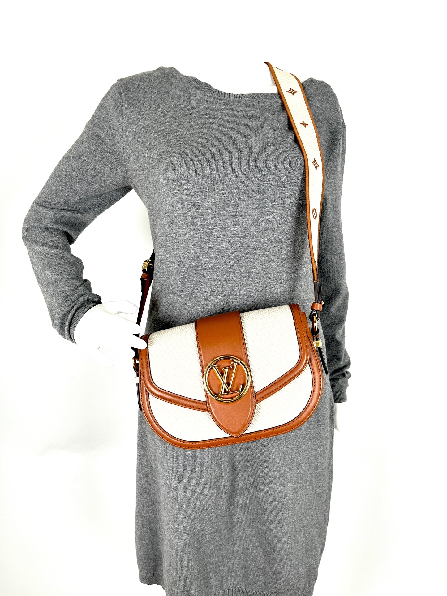 LOUIS VUITTON LV Post 9 Soft MM Brown Tan Canvas Leather Crossbody Shoulder Bag