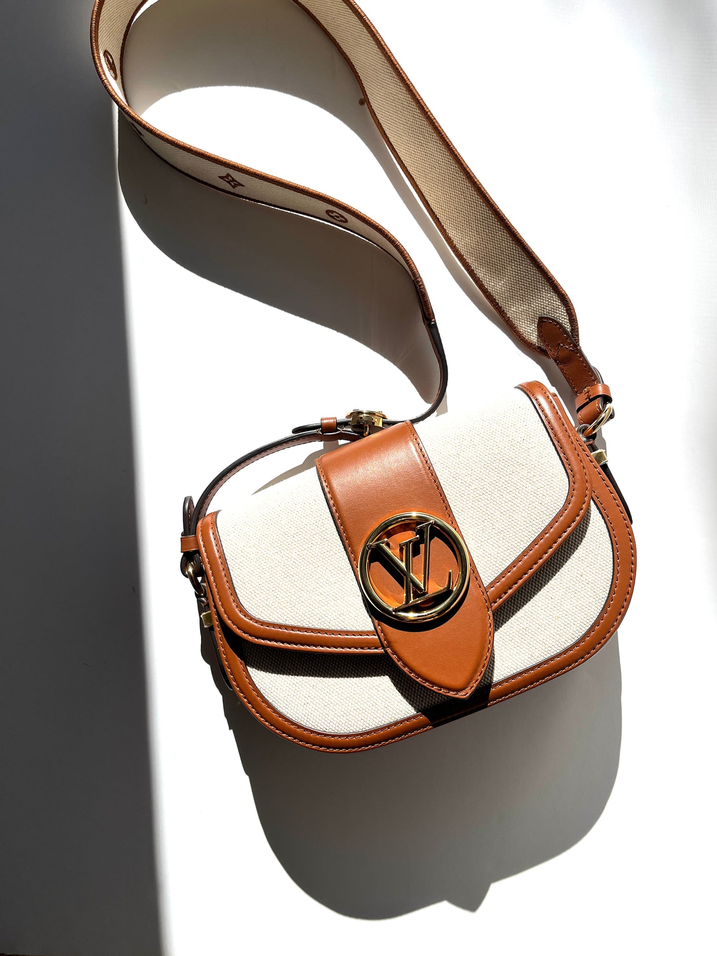 LOUIS VUITTON LV Post 9 Soft MM Brown Tan Canvas Leather Crossbody Shoulder Bag