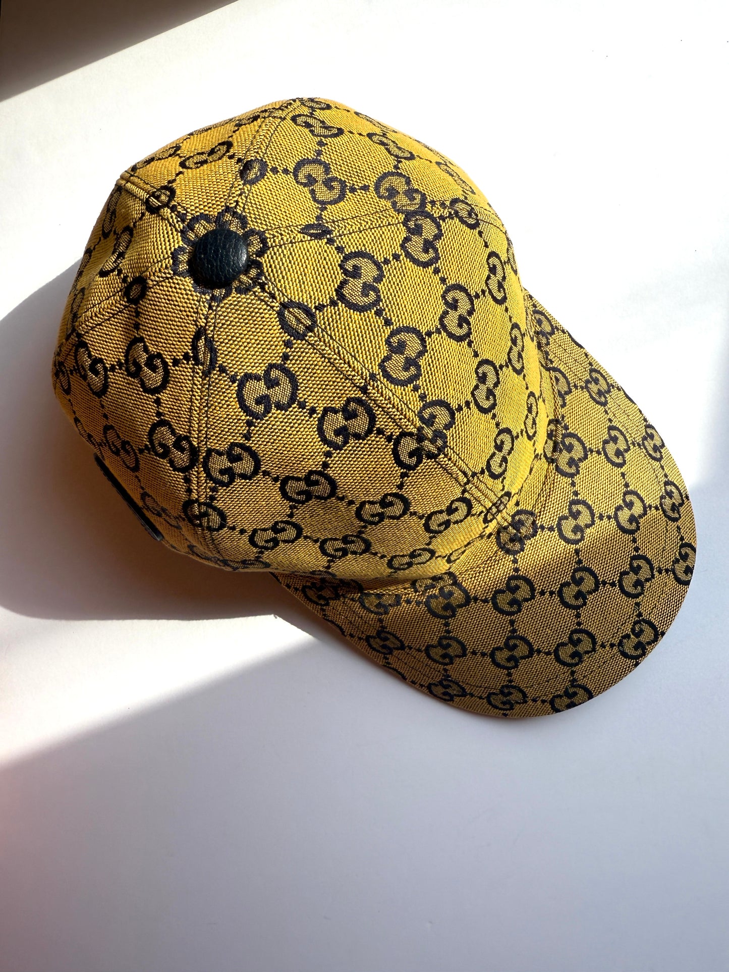 GUCCI Monogram Yellow Navy Blue Baseball Cap Hat S 57cm