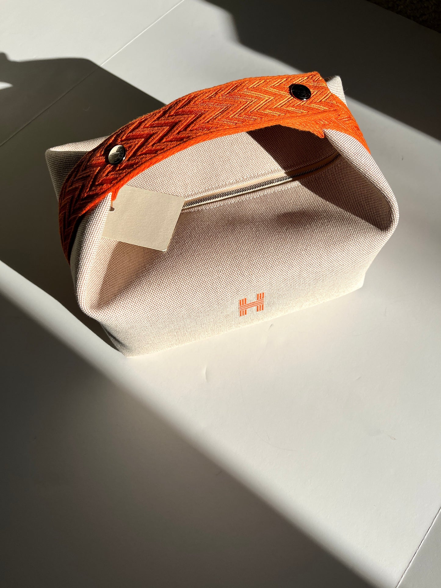 New HERMES Bride-A-Brac H Canvas GM Natural Orange Pouch Toiletry Bag