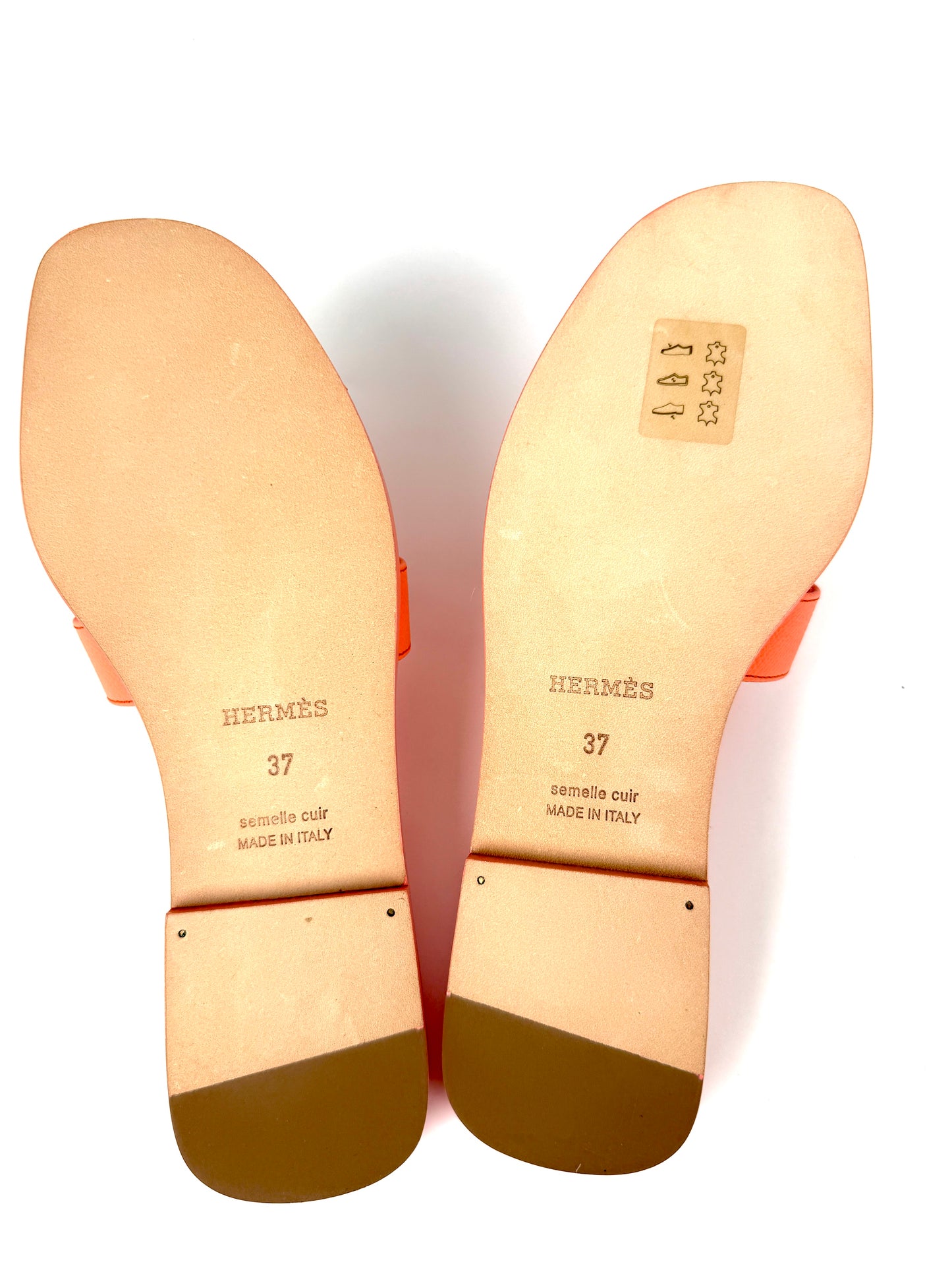 HERMES Oran Orange Joey Leather Slide Sandals 37 New