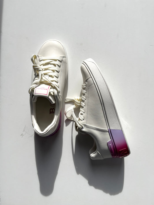 BALMAIN B-Court Trainers Low Top White Pink Calfskin Leather Sneakers 39 8.5