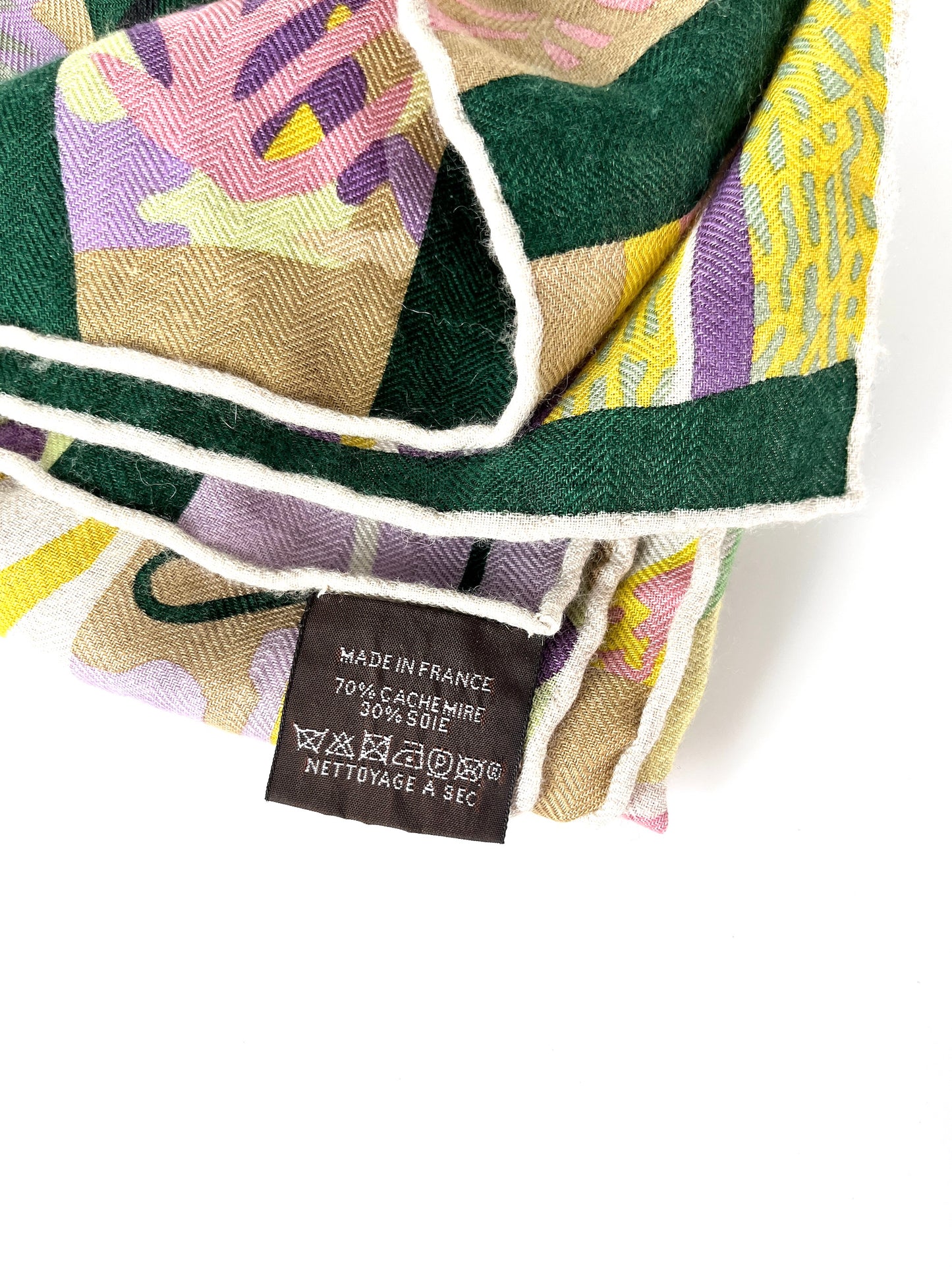 HERMES En Liberte Beige Vert Arnica Cashmere 140 Shawl Scarf