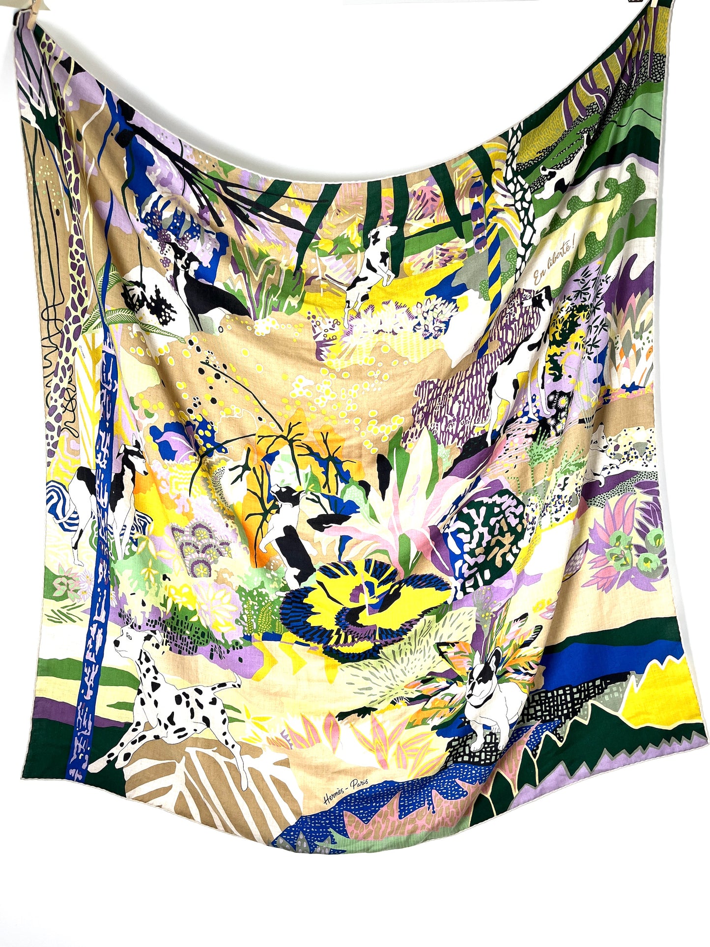 HERMES En Liberte Beige Vert Arnica Cashmere 140 Shawl Scarf
