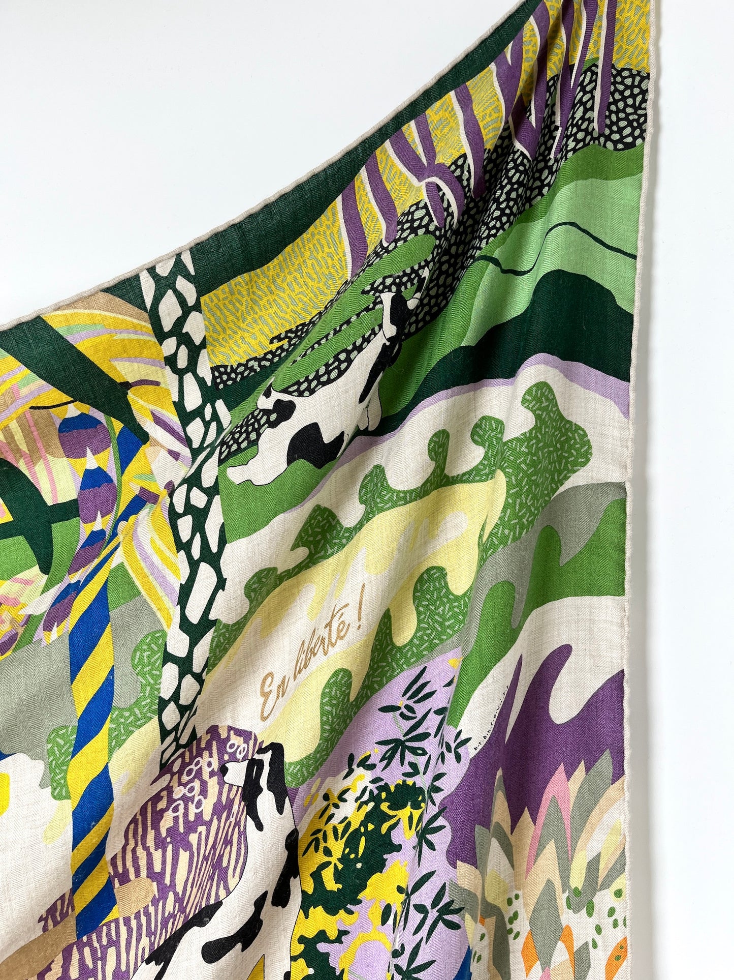 HERMES En Liberte Beige Vert Arnica Cashmere 140 Shawl Scarf